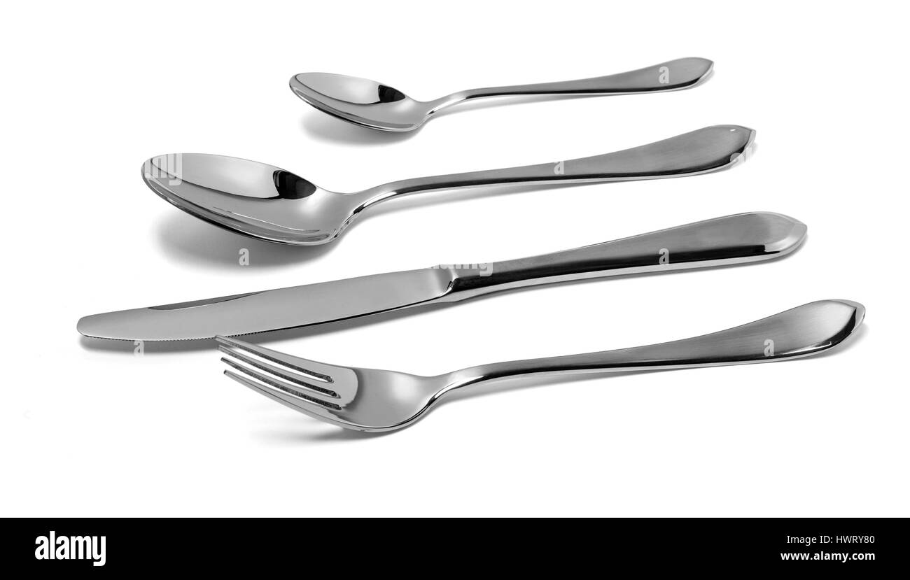 Cutlery set with Fork, Knife and Spoon isolated on white background ...
