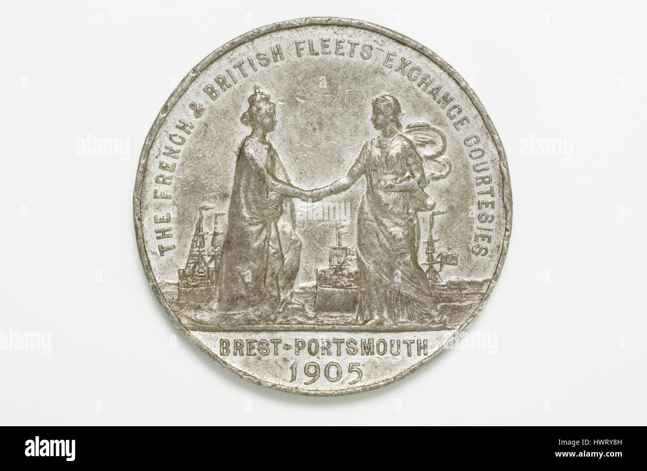 Medal commemorating the visits of the Anglo-French fleets, 1905. Stock Photo
