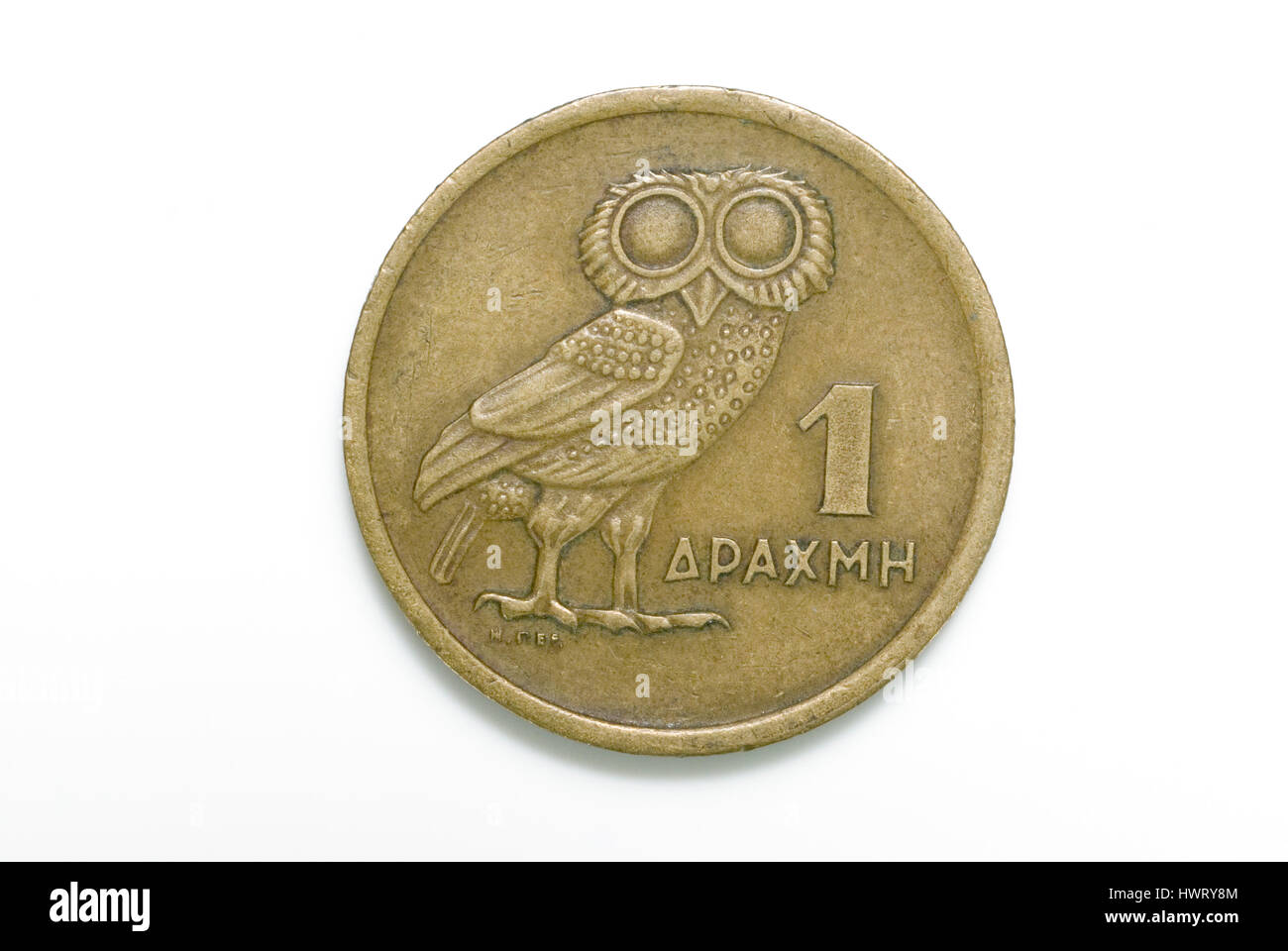 Greek Coin with Owl Stock Photo