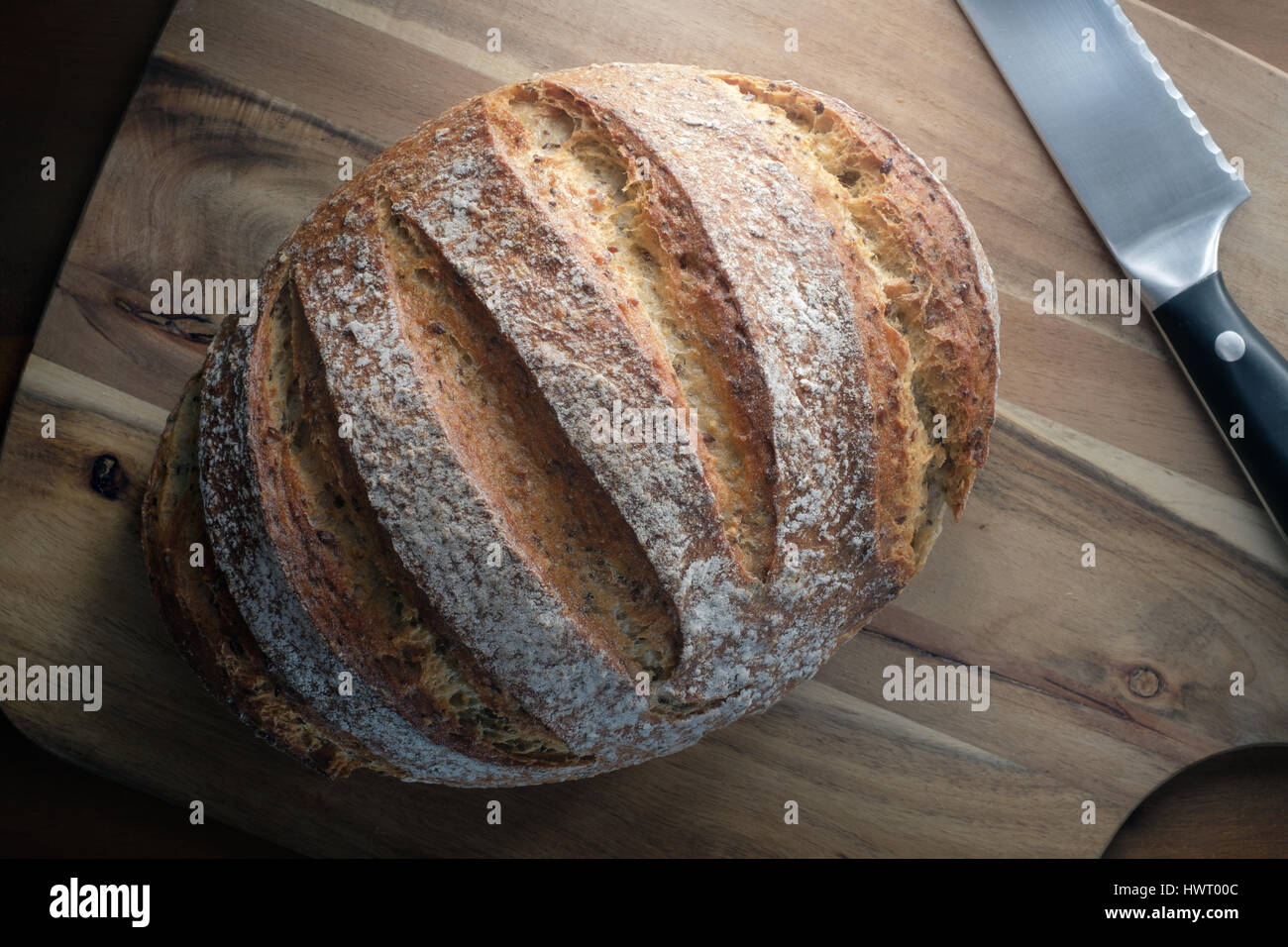 Fresh traditional Loaf of bread - from above Stock Photo