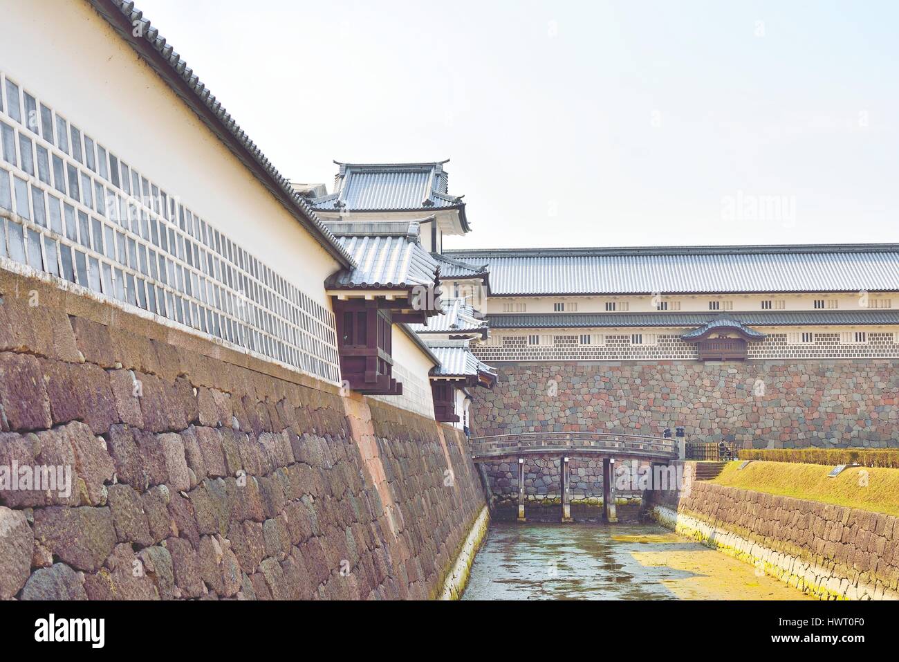 Kanazawa castle walls, tower and moat in Ishikawa, Japan Stock Photo