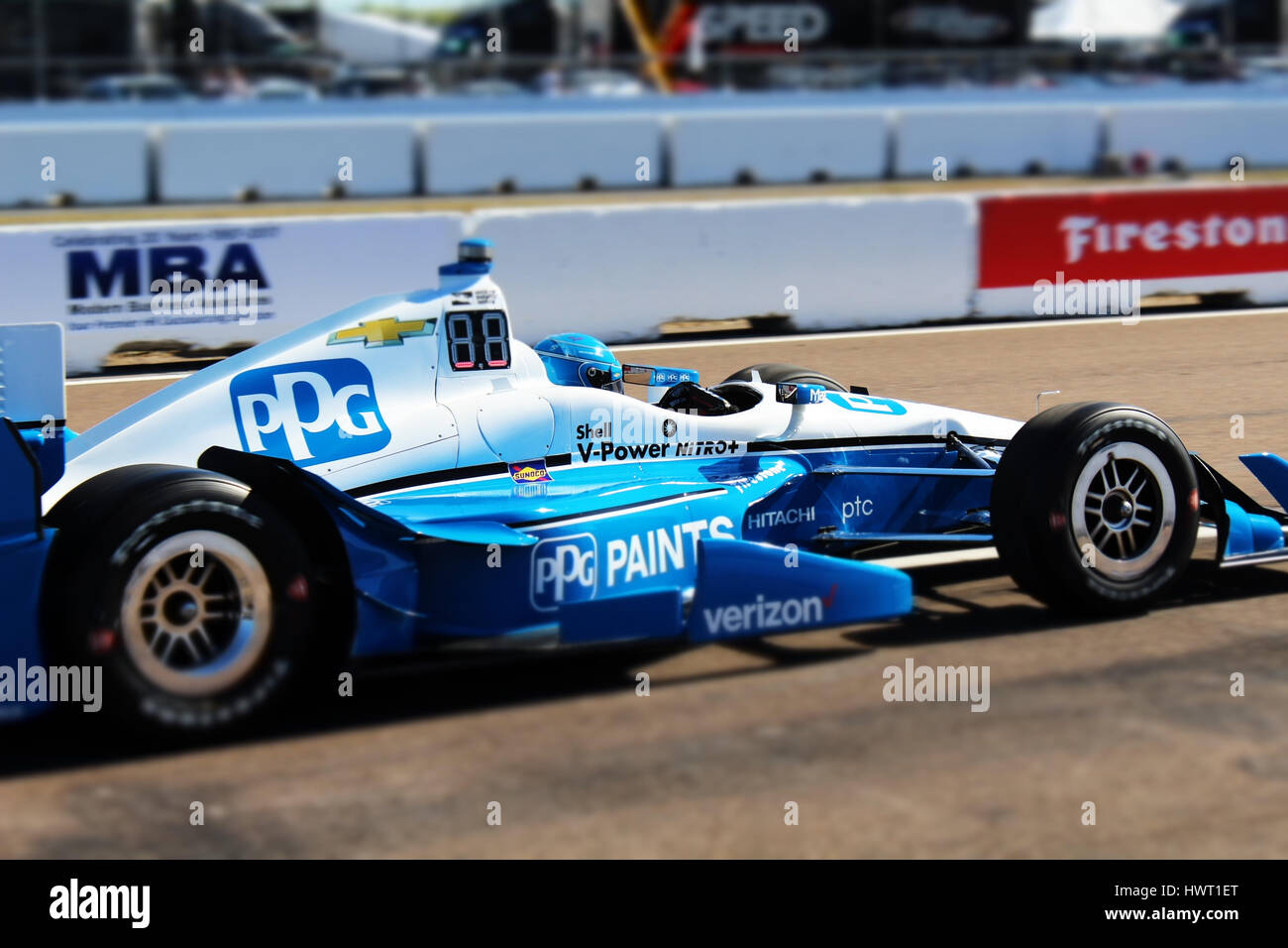 Simon Pagenaud exits pit lane for qualification at the 2017 Indycar Grand Prix of St Petersburg. Stock Photo