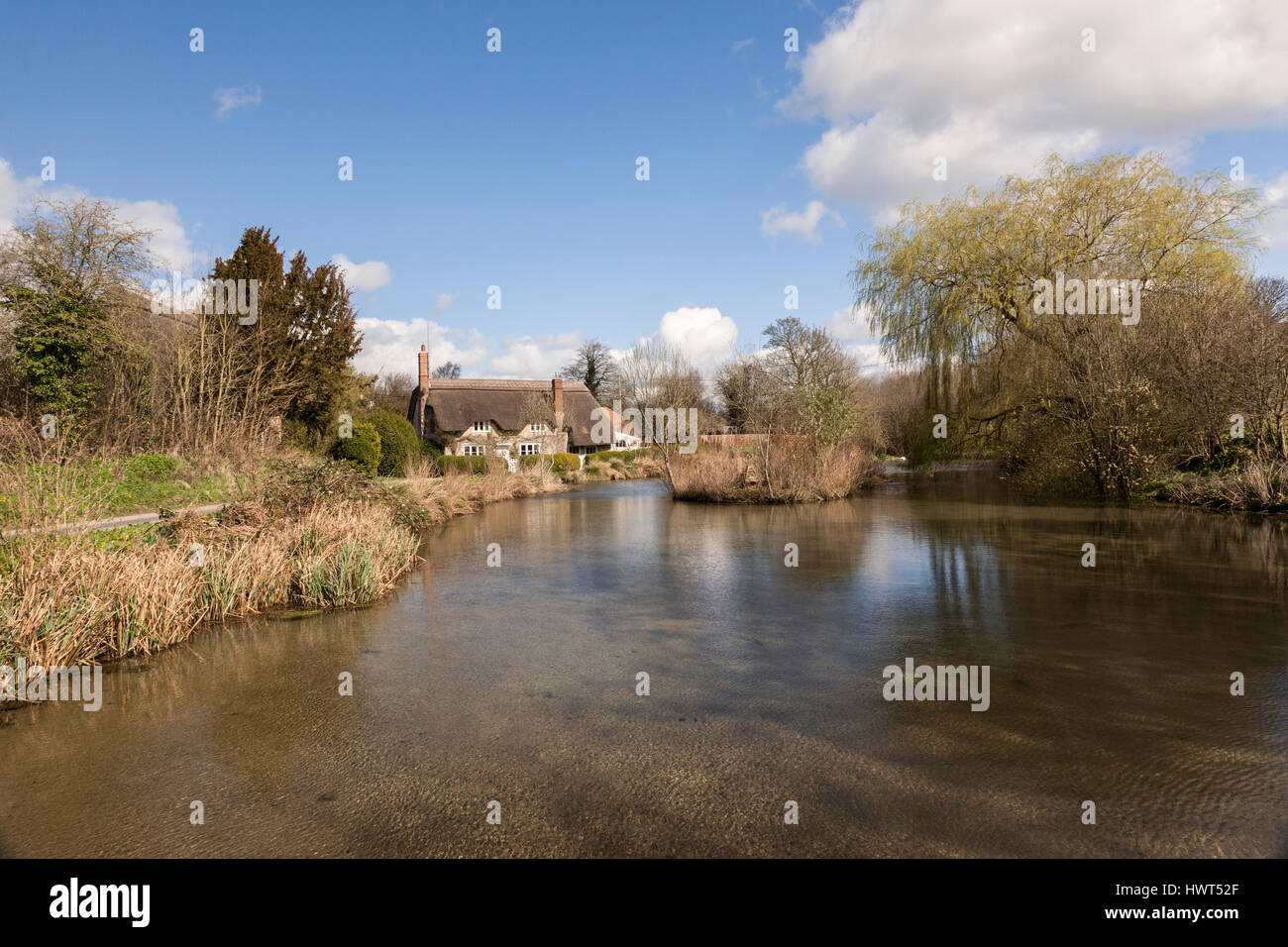The pond in the pretty village of Sherrington, Wiltshire, England, UK Stock Photo