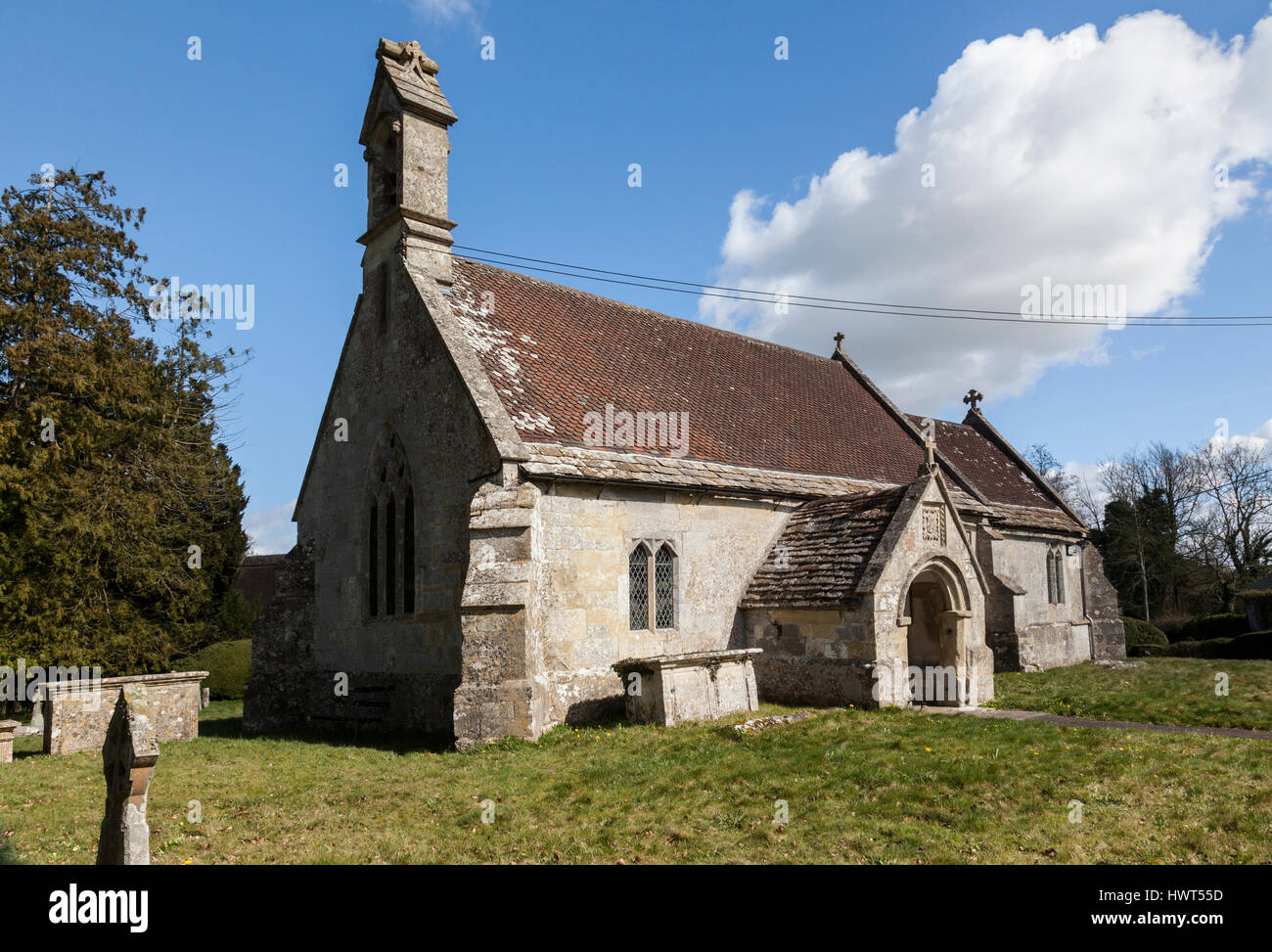 St Cosmas & St Damian Church in the pretty Wiltshire village of Sherrington, England, UK Stock Photo