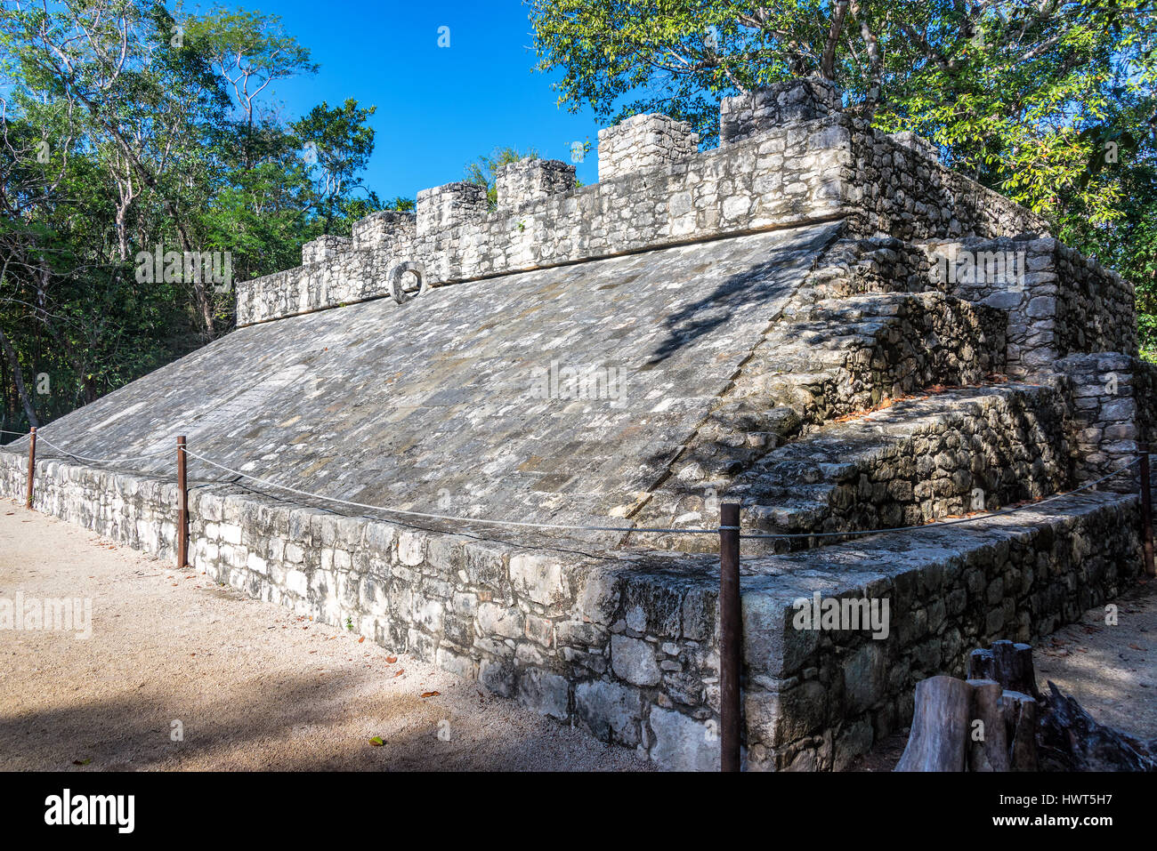 Ruins of the ball court in the Mayan ruins of Coba, Mexico Stock Photo