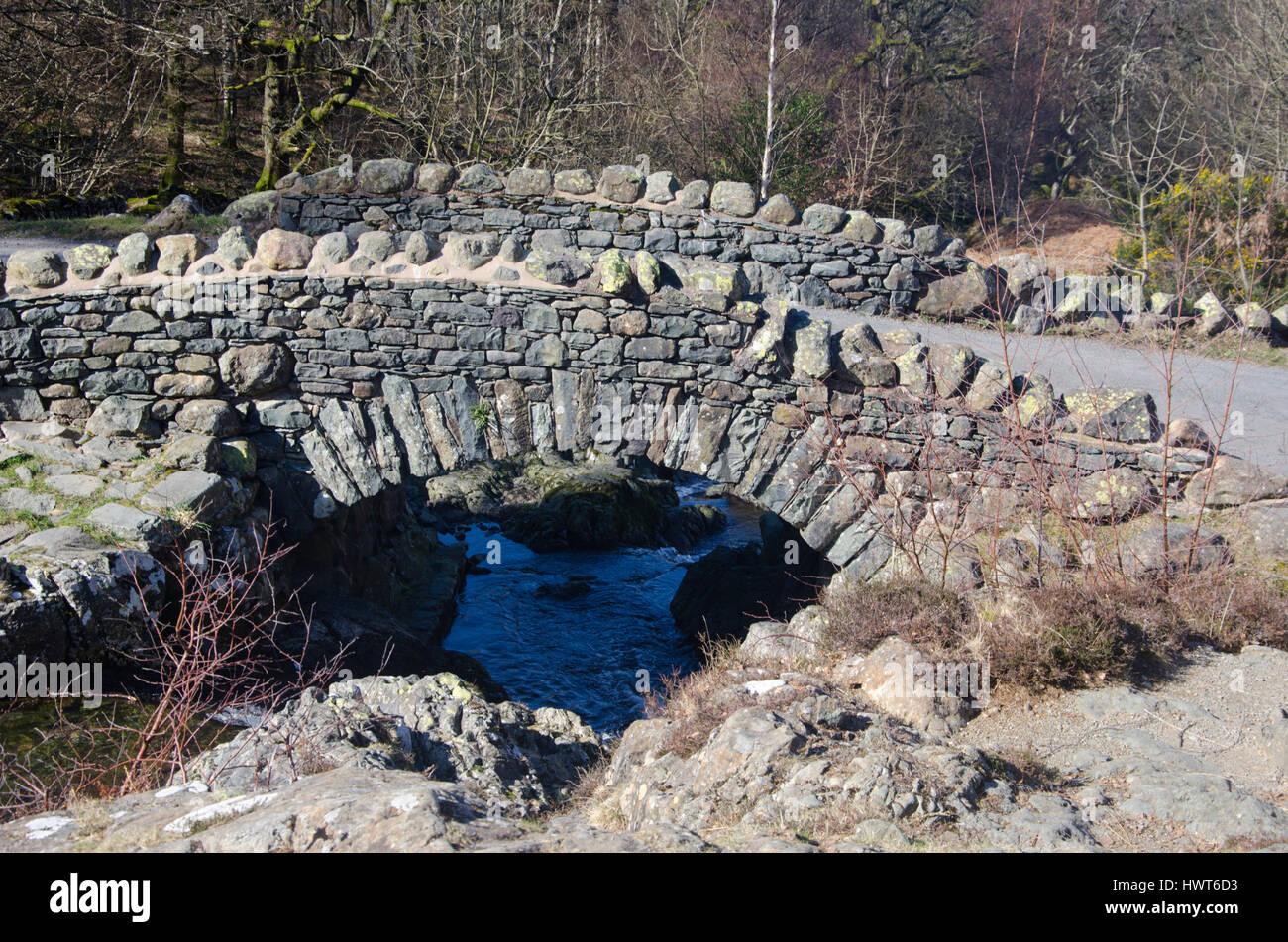 Ashness Bridge near Keswick, Cumbria, Lake District, England, UK Stock