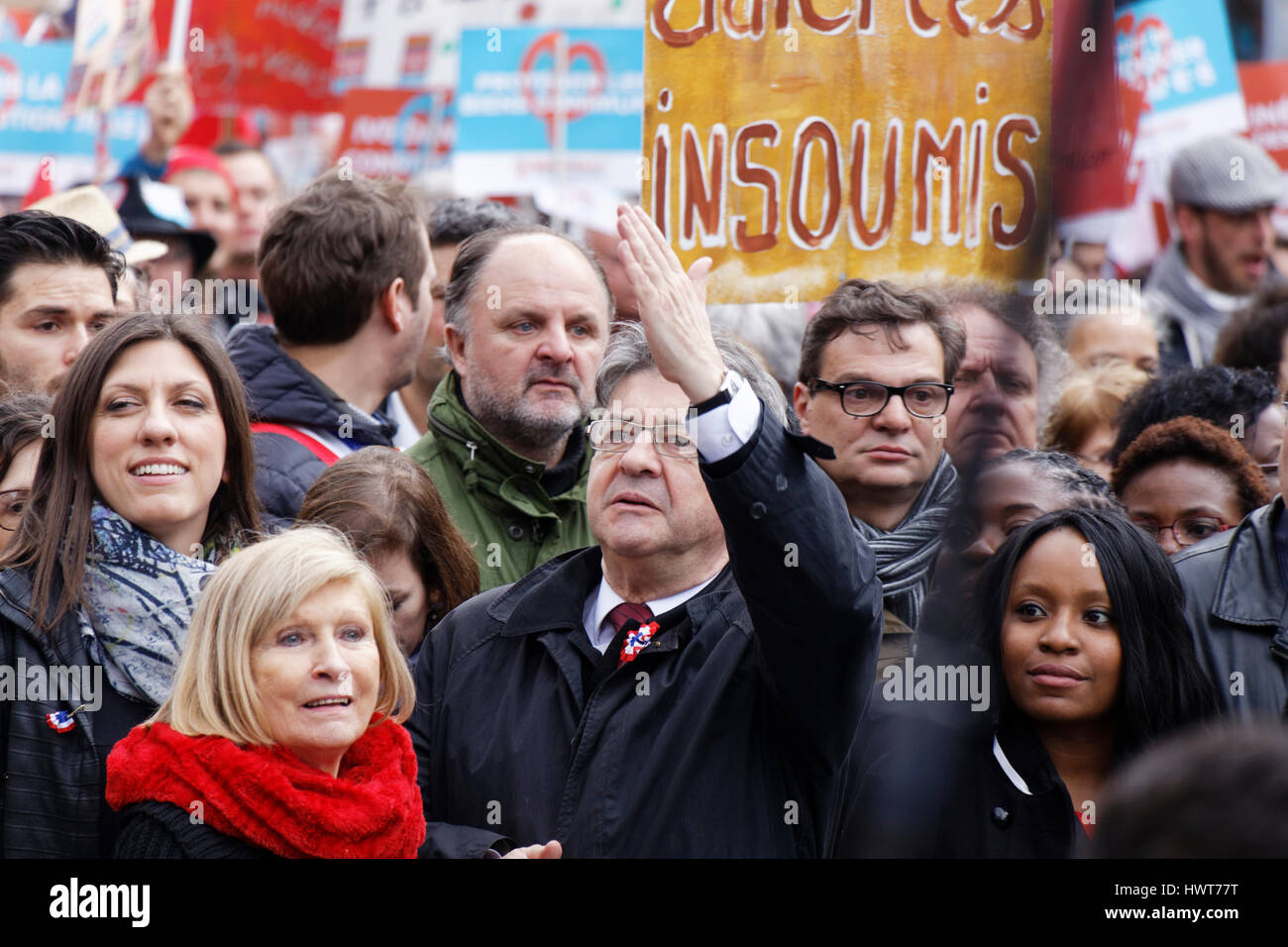 Paris, France. 18th March, 2017.Parade for the 6th republic with Jean-Luc Melenchon,Chantal Mouffe© Veronique Phitoussi/Alamy Live News Stock Photo