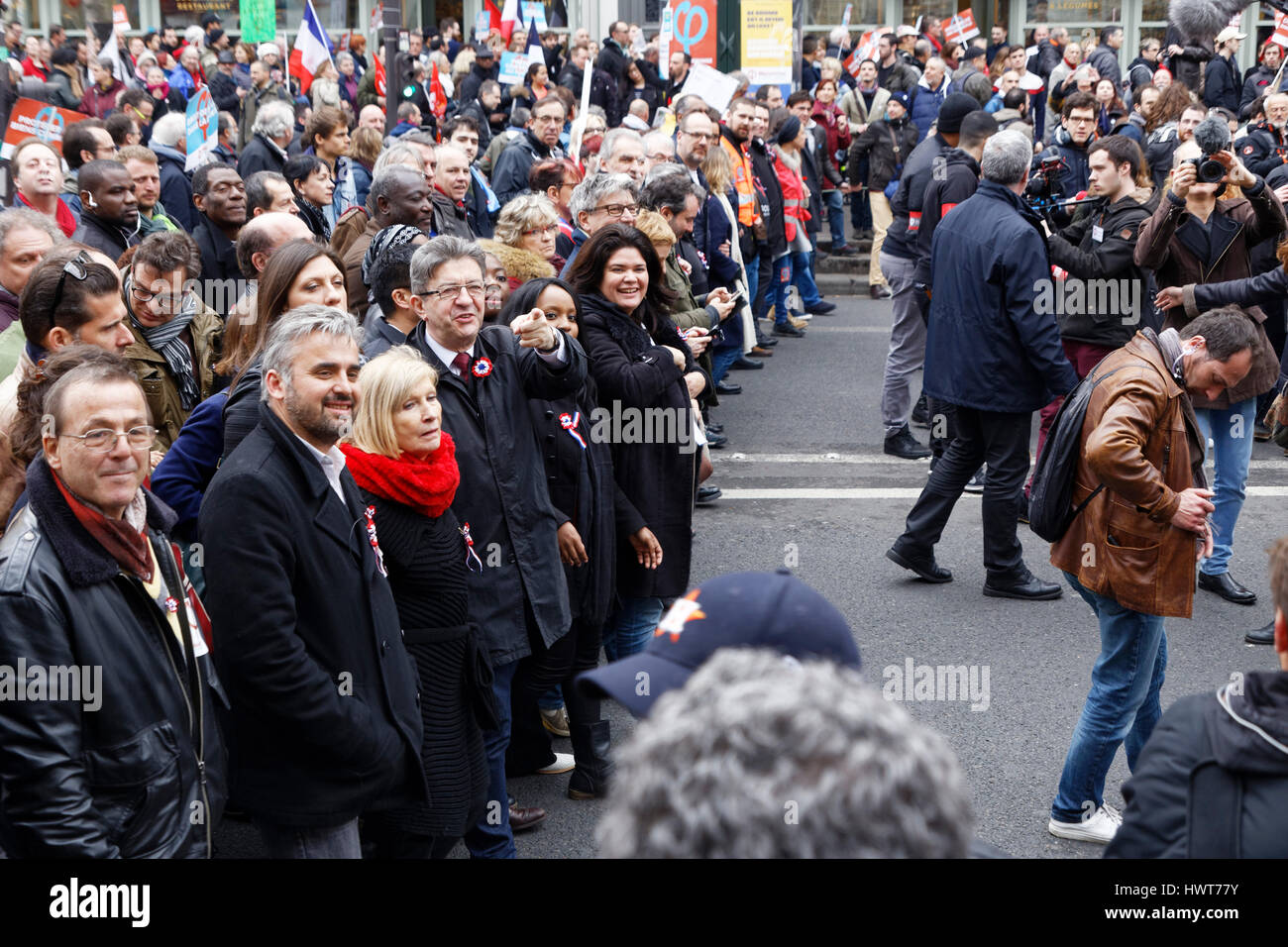 Parade for the 6th republic with Jean-Luc Melenchon,Presidential Candidate, Chantal Mouffe, Raquel Garrido, Clémentine Autain,Eric Coquerel Stock Photo