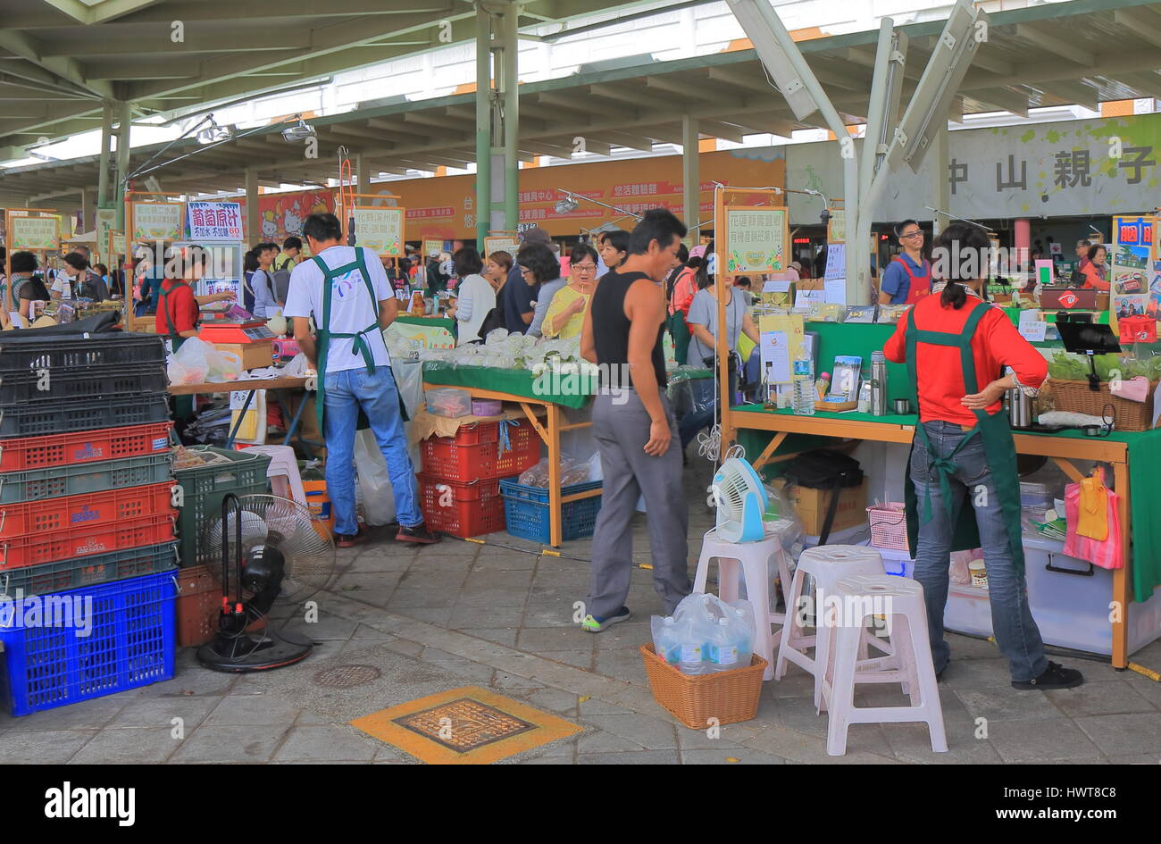 People visit Taipei Expo Park farmers market in Taipei Taiwan. Stock Photo
