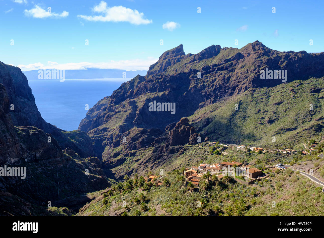 Masca and Masca Gorge, Barranco de Masca, Teno Mountains, Teno Rural Park, Tenerife, Canary Islands, Spain Stock Photo