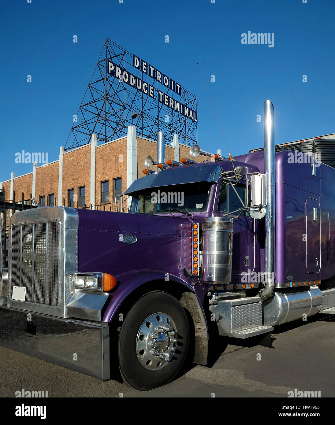 Semi truck at loading dock for delivery Stock Photo