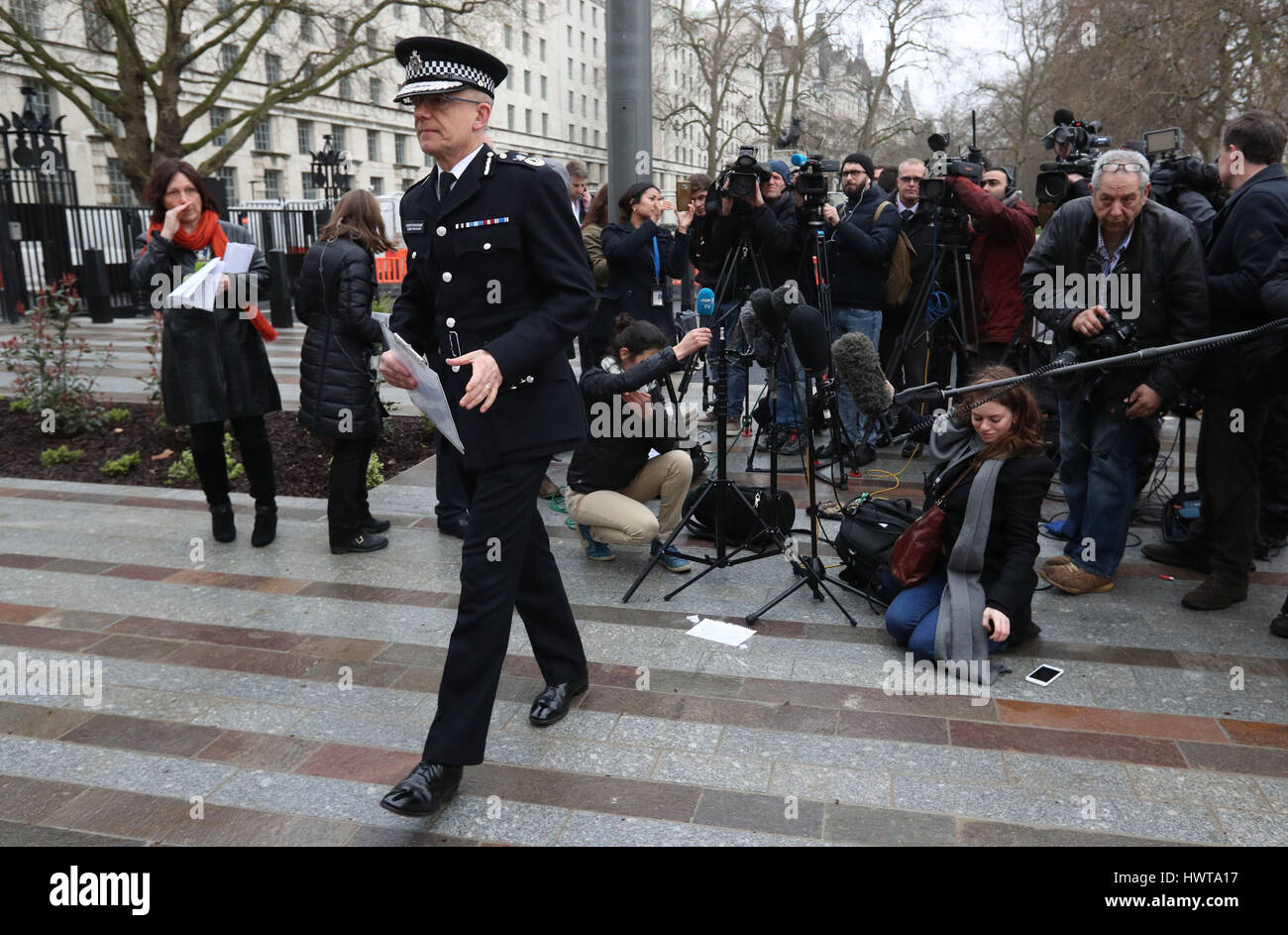 Mark Rowley, Assistant Commissioner for Specialist Operations in the Metropolitan Police, after speaking outside Scotland Yard in London, the day after a terrorist attack where police officer Keith Palmer and three members of the public died and the attacker was shot dead. Stock Photo