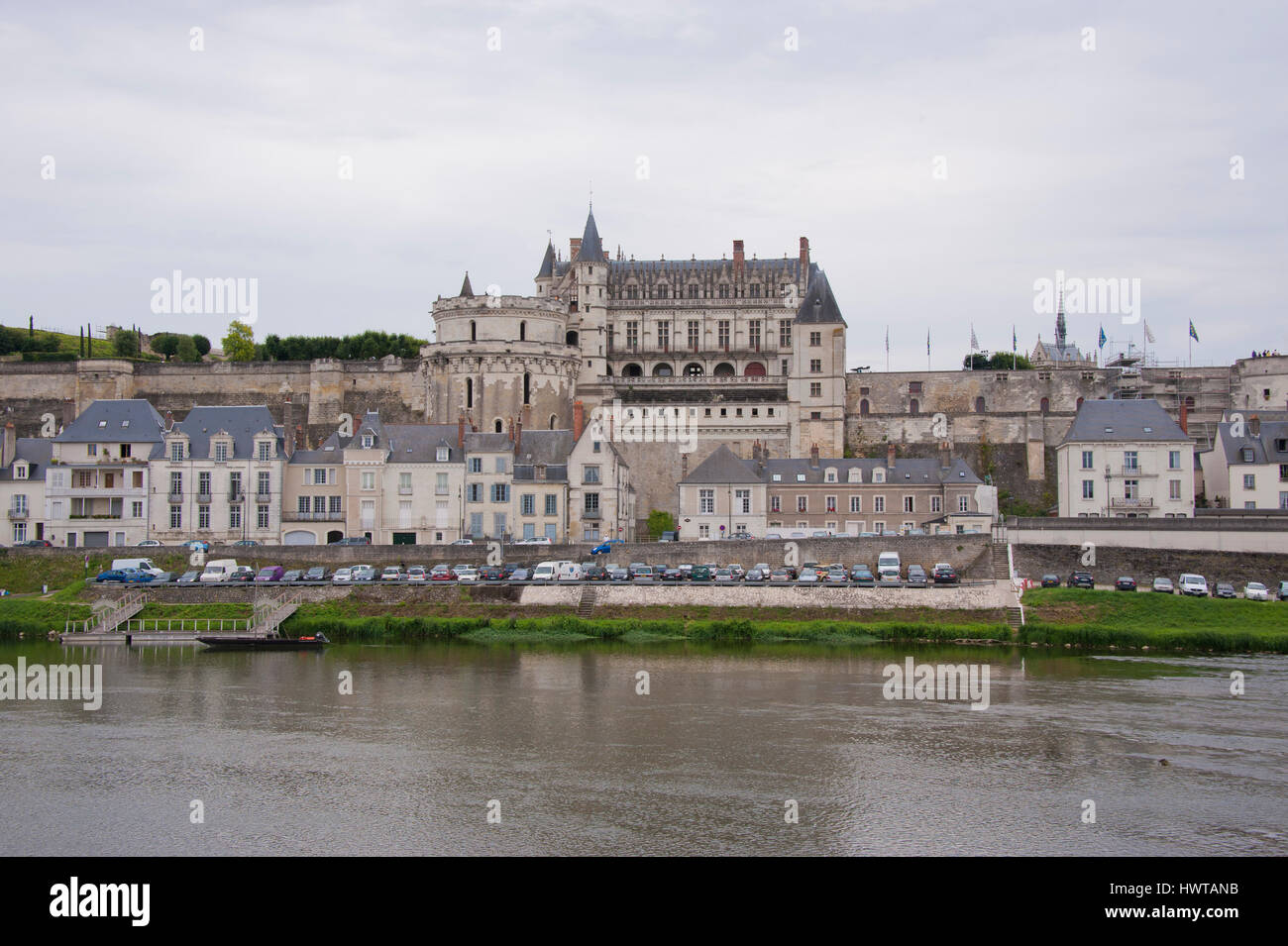 The chateau d'Amboise and the village on the river Loire, seen from the opposite bank Stock Photo