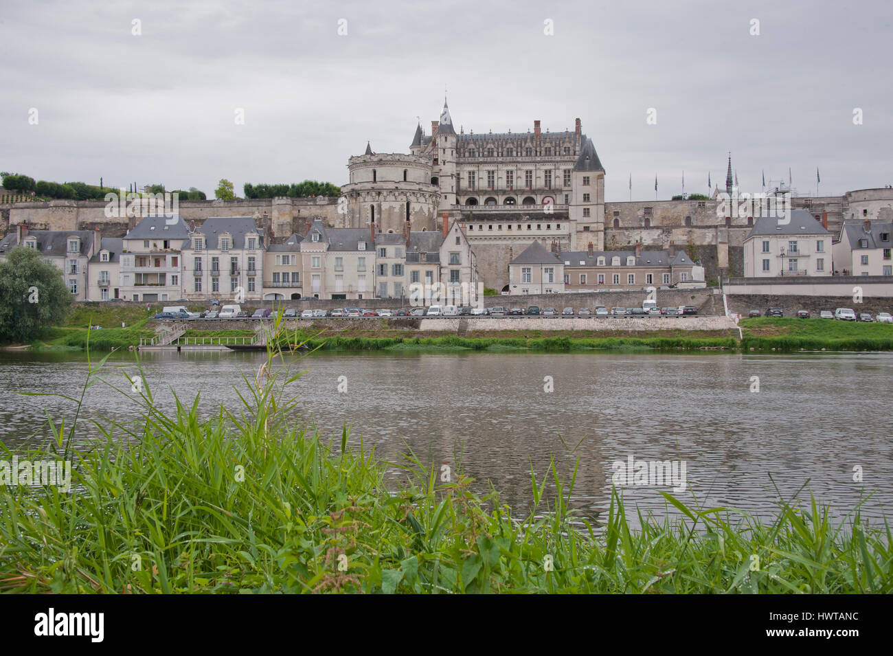 The chateau d'Amboise and the village on the river Loire, seen from the opposite bank Stock Photo