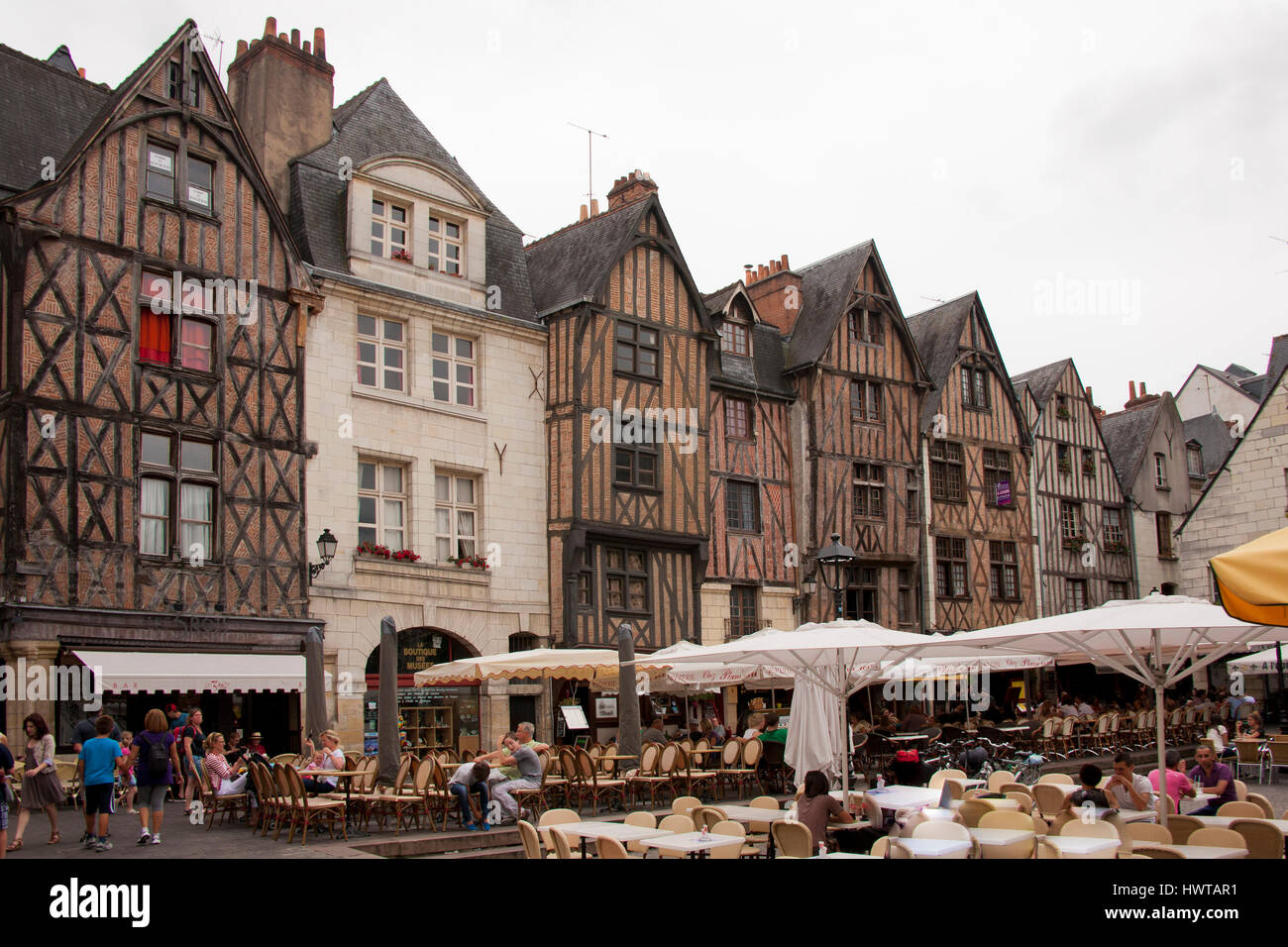 the medieval square: place plumereau in the vieux tours Stock Photo