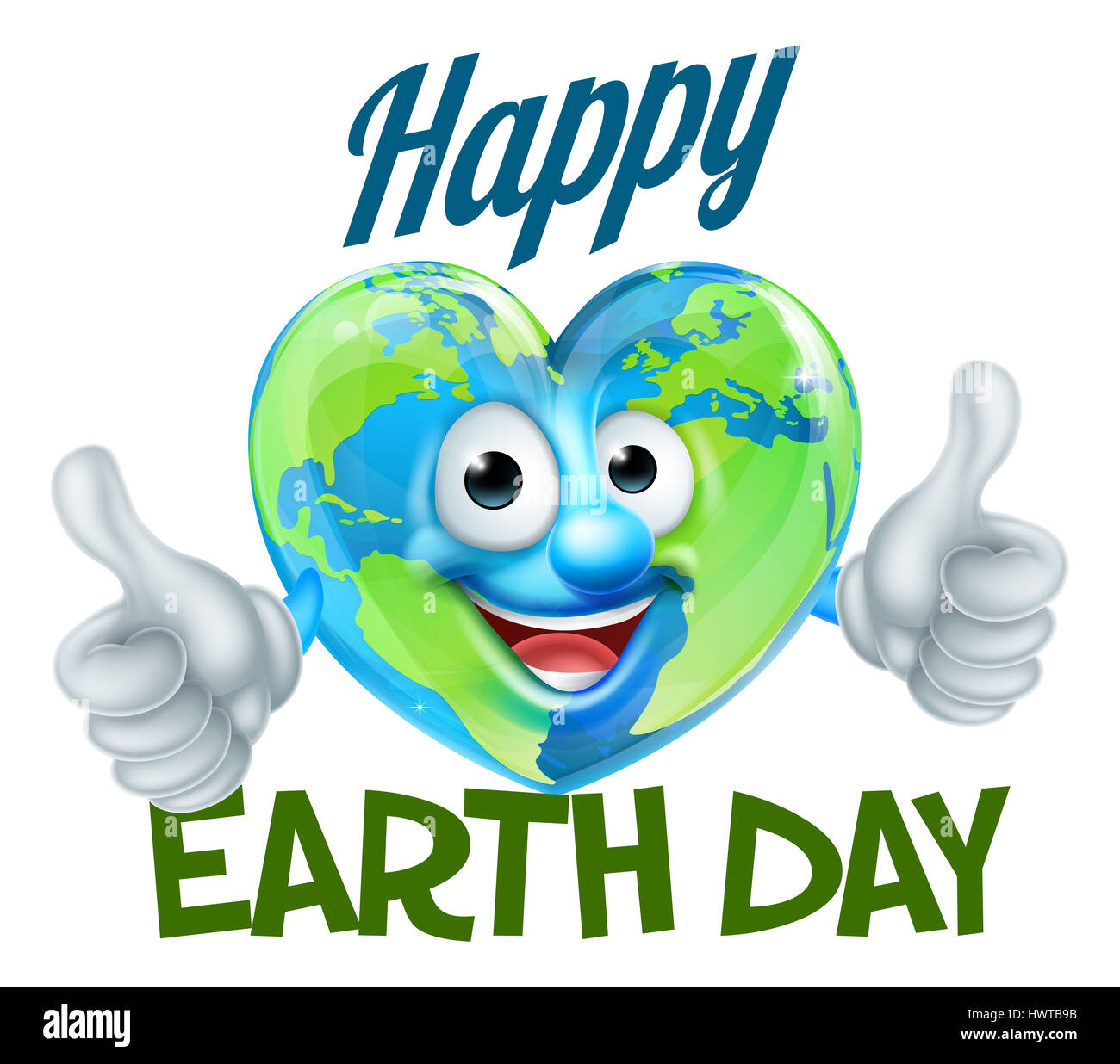 A Happy Earth Day design with a heart shaped world globe cartoon character Stock Photo