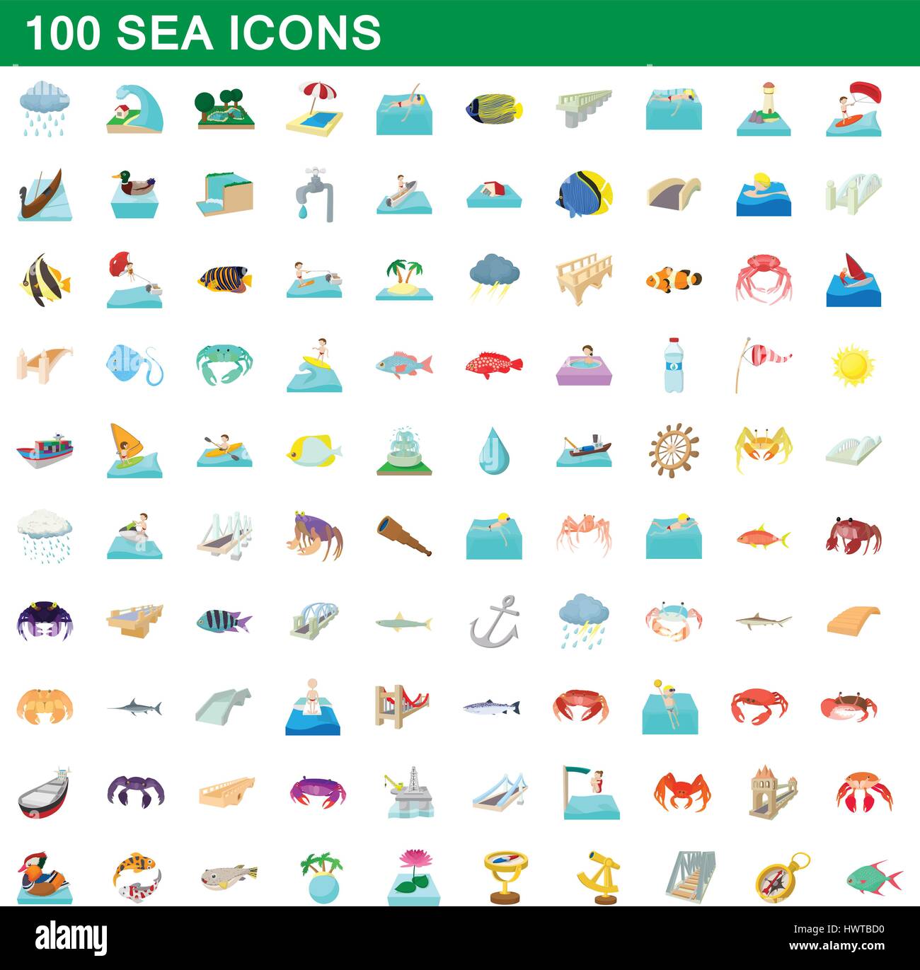 100 sea icons set, cartoon style Stock Vector Image & Art - Alamy