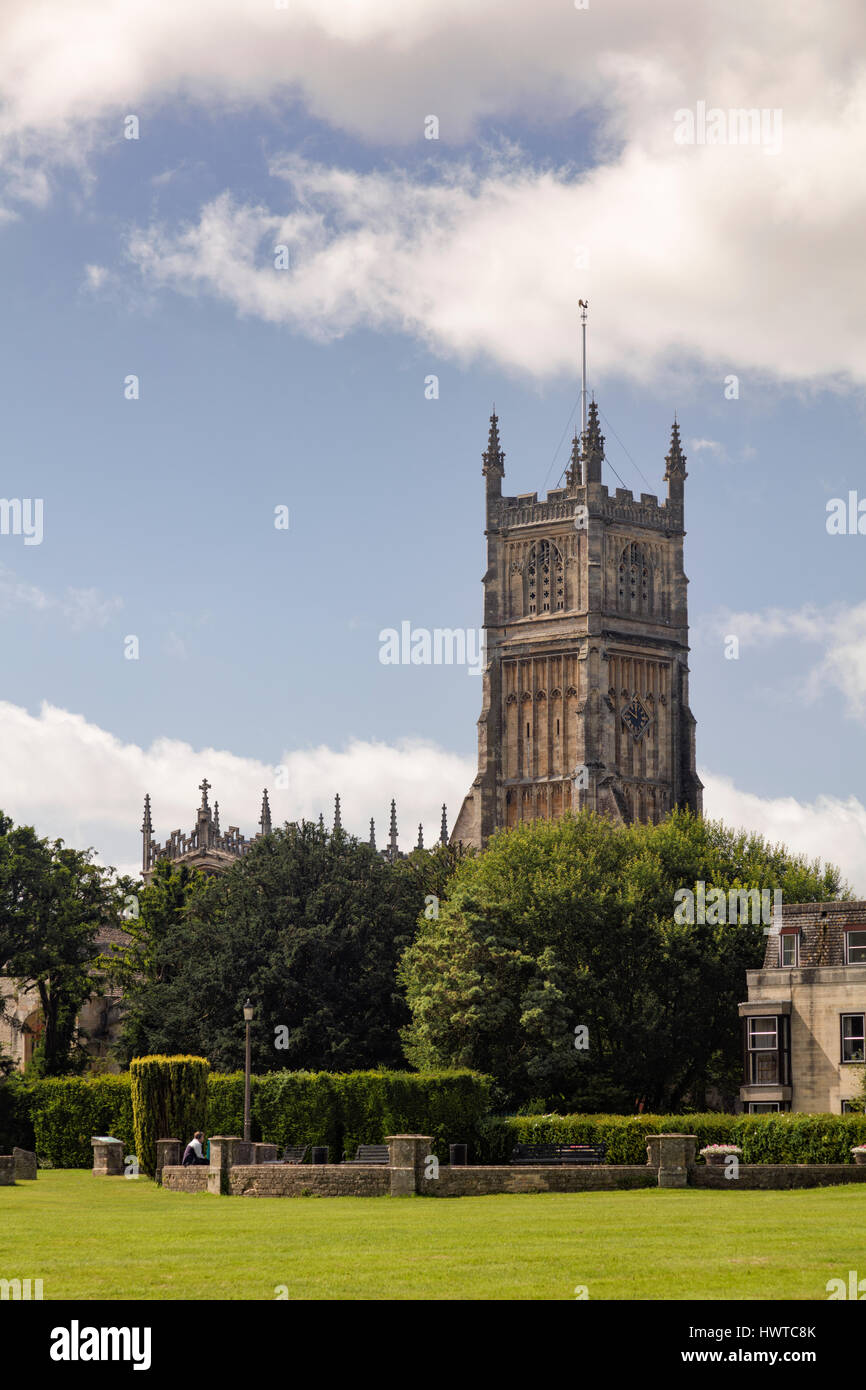 Parish Church of John the Baptist in Cirencester from Cirencester Abbey Grounds Stock Photo