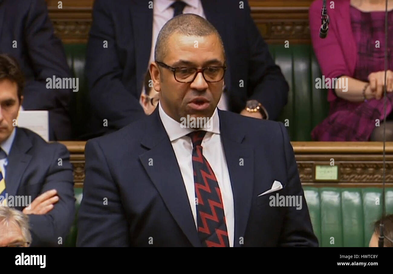 Conservative MP James Cleverly pays an emotional tribute to his friend Pc Keith Palmer, telling the Commons he was a 'strong, professional public servant'. Stock Photo