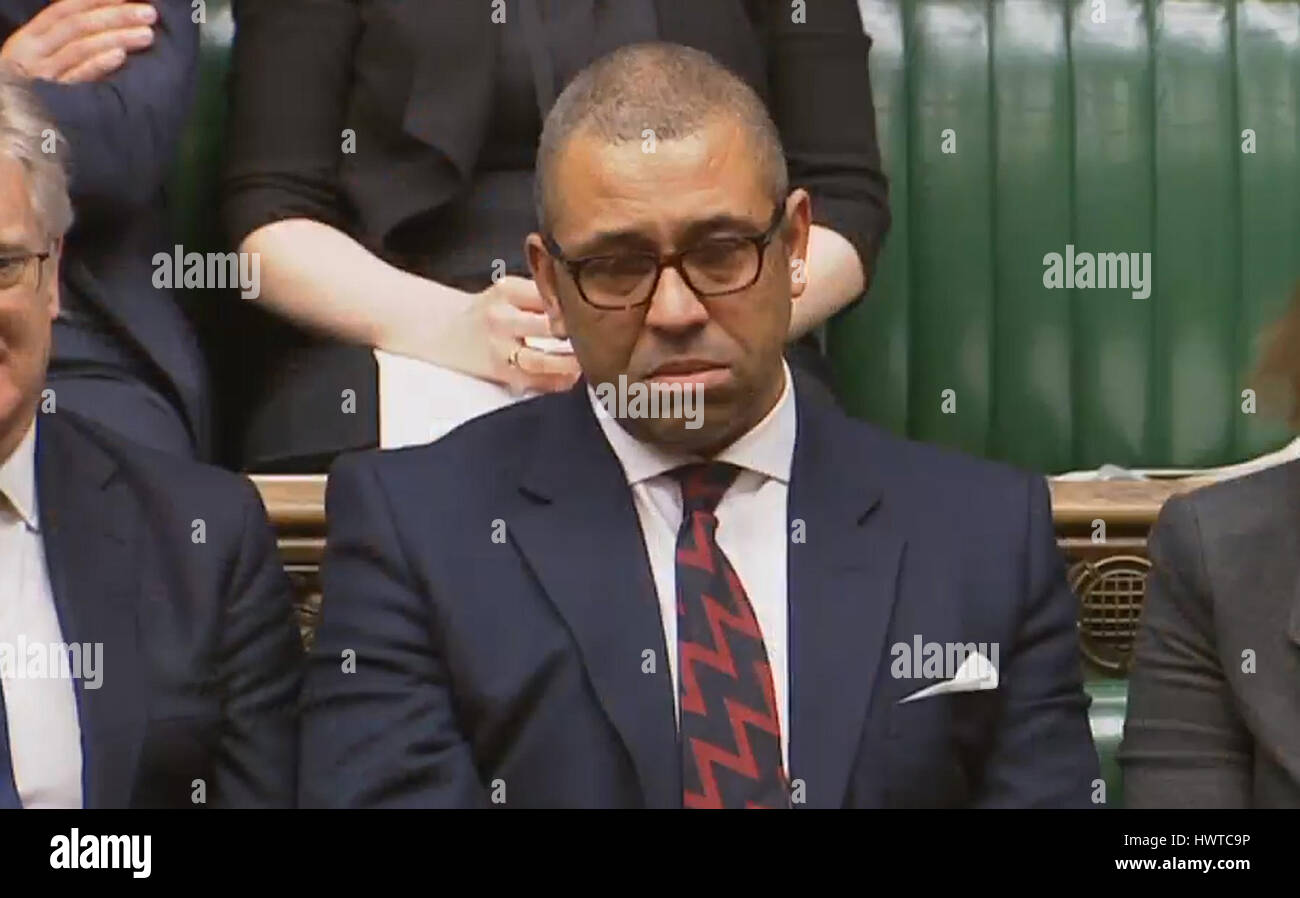 Conservative MP James Cleverly after paying an emotional tribute to his friend Pc Keith Palmer, telling the Commons he was a 'strong, professional public servant'. Stock Photo
