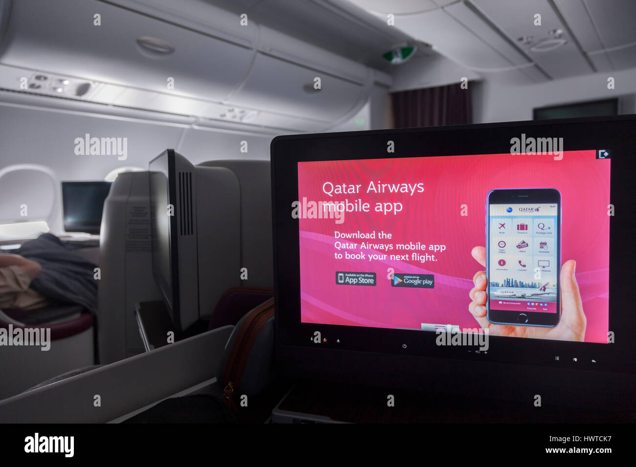 Business class onboard Qatar Aireways, Airbus A380-800 Stock Photo
