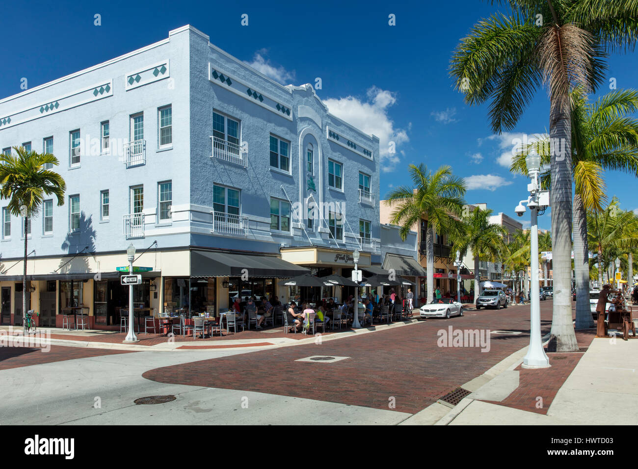 The Dean Building, Ford's Garage and buildings along First Street, Fort Myers, Florida, USA Stock Photo