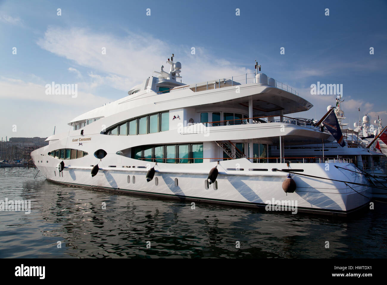 A large luxury super yacht moored in the harbour at La Napoule in the South of france on the french rivera Stock Photo