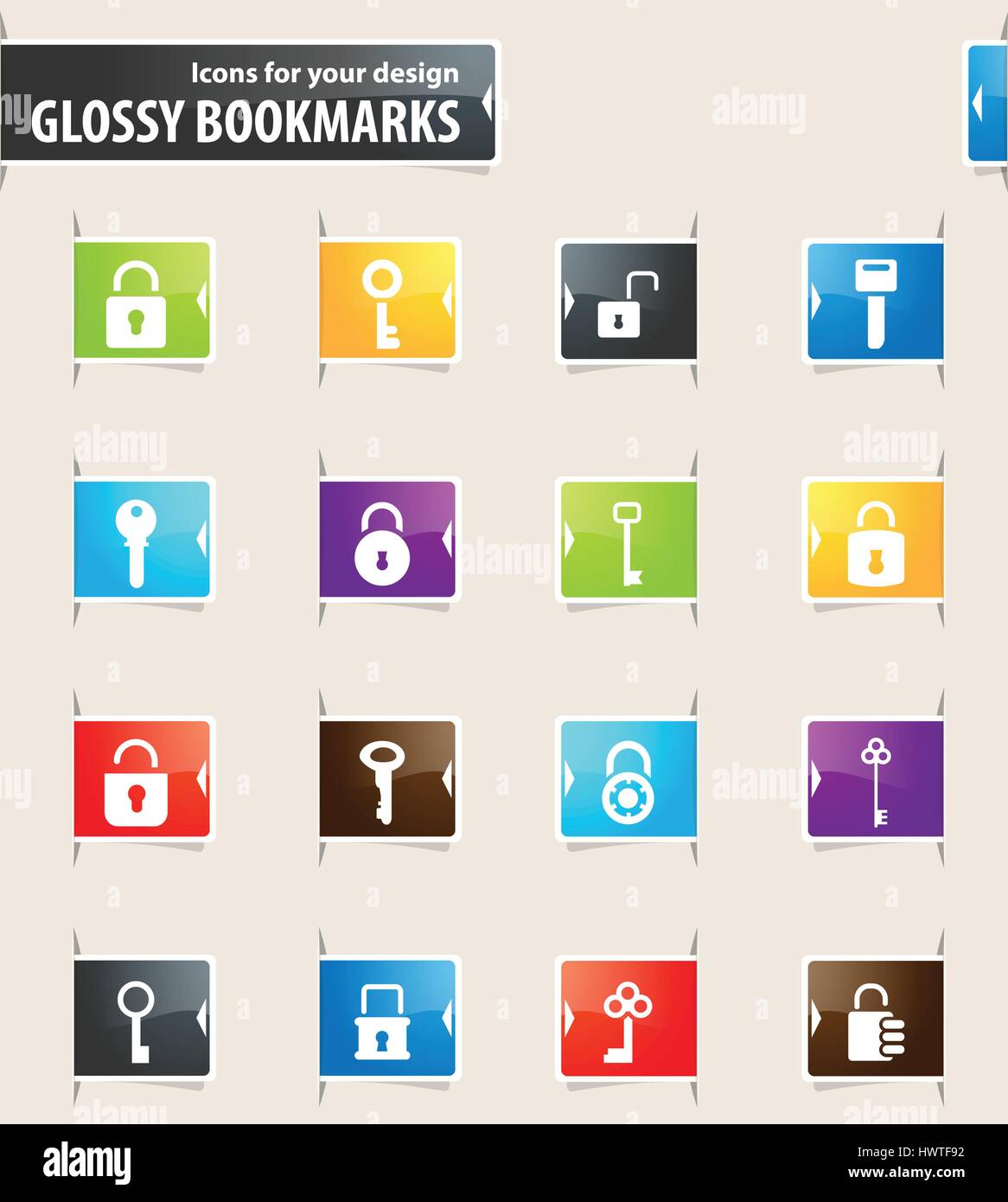 Lock and Key vector bookmark icons for your design Stock Vector Image ...