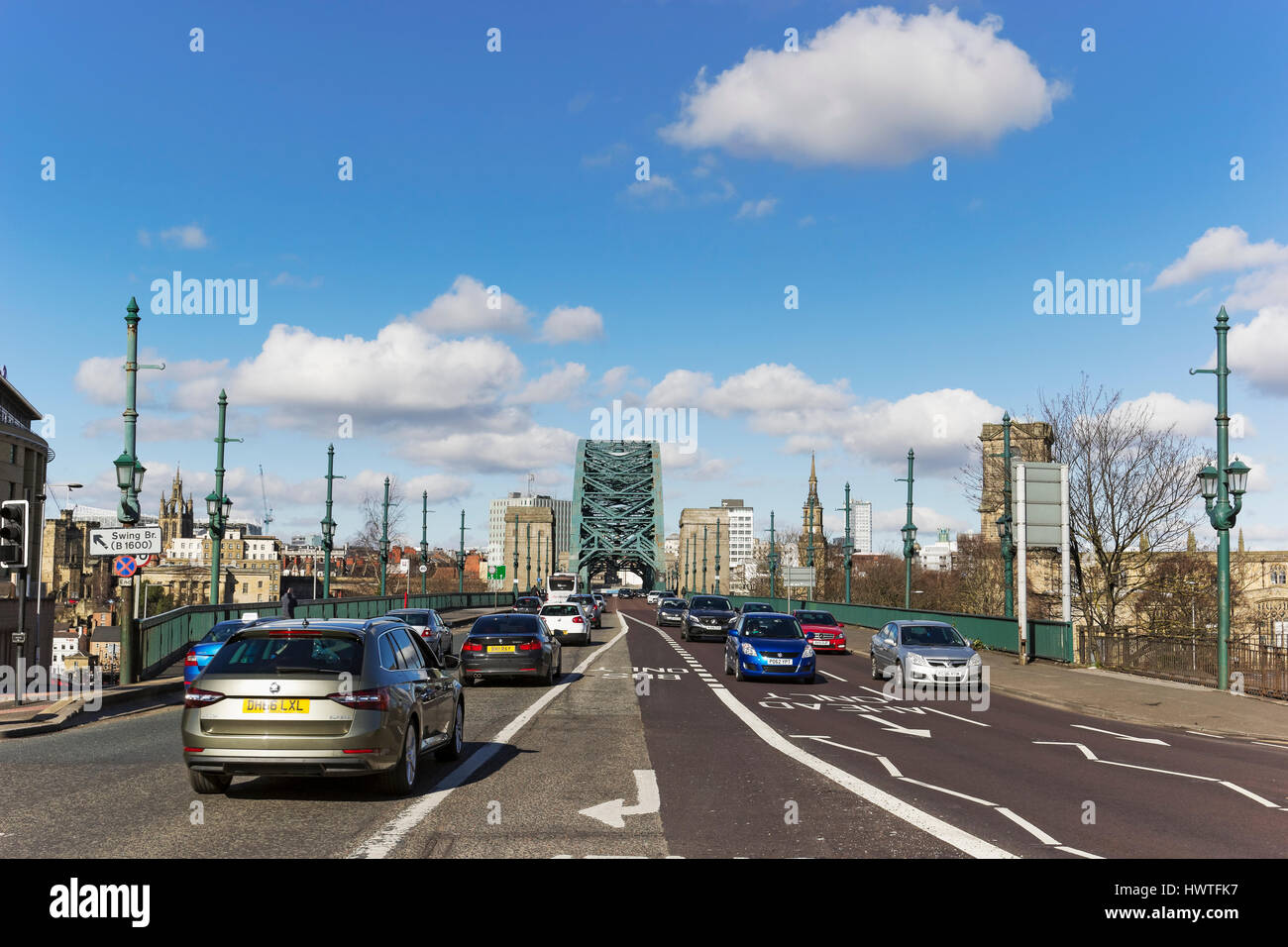 Tyne Bridge from Gateshead to Newcastle showing bus lane and traffic Stock Photo Alamy