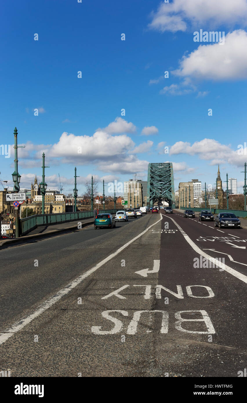 Tyne Bridge from Gateshead to Newcastle showing bus lane and traffic Stock Photo Alamy