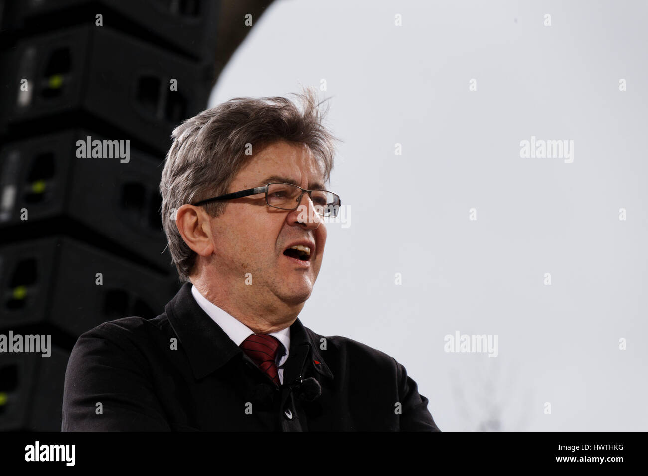 Paris, France. 18th March, 2017. Speech by Jean-Luc Melenchon, Presidential Candidate  for the 6 th Republic in Paris, France. Stock Photo