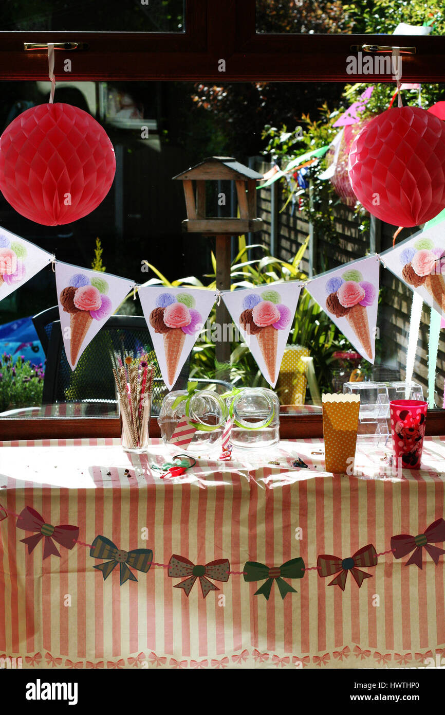 Ice cream party table Stock Photo