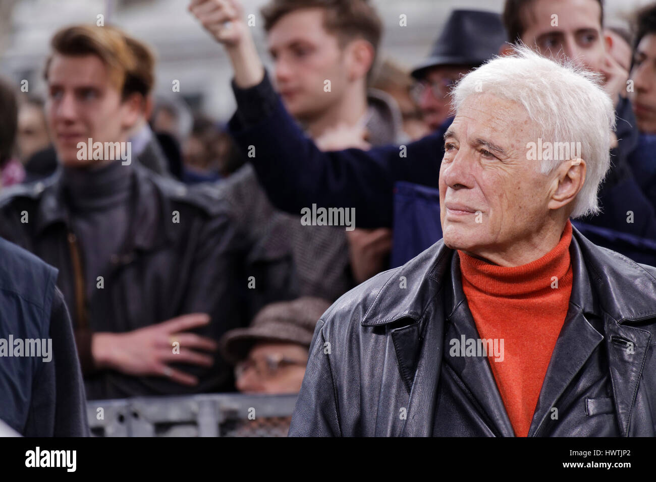 Paris, France. 18th March, 2017.Guy Bedos attends at the speech of Jean-Luc Melenchon, presidential candidate in Paris, France. Stock Photo