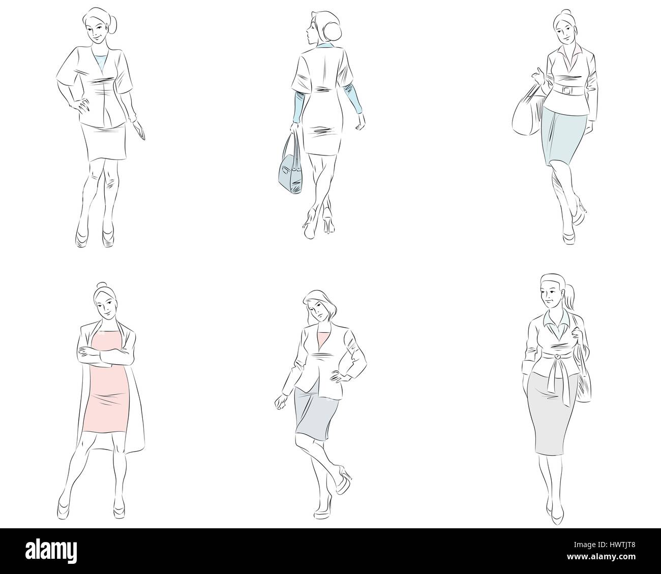 Vector illustration of a six fashionable businesswoman Stock Vector ...