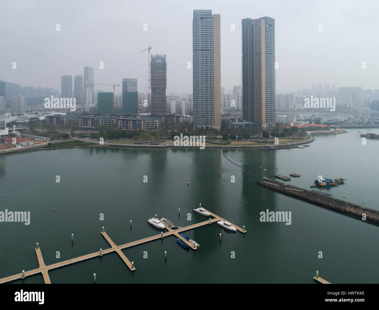 General view of Shekou seen from harbor, including Peninsula apartment complex. Nanshan, Shenzhen, Guangdong, China Stock Photo
