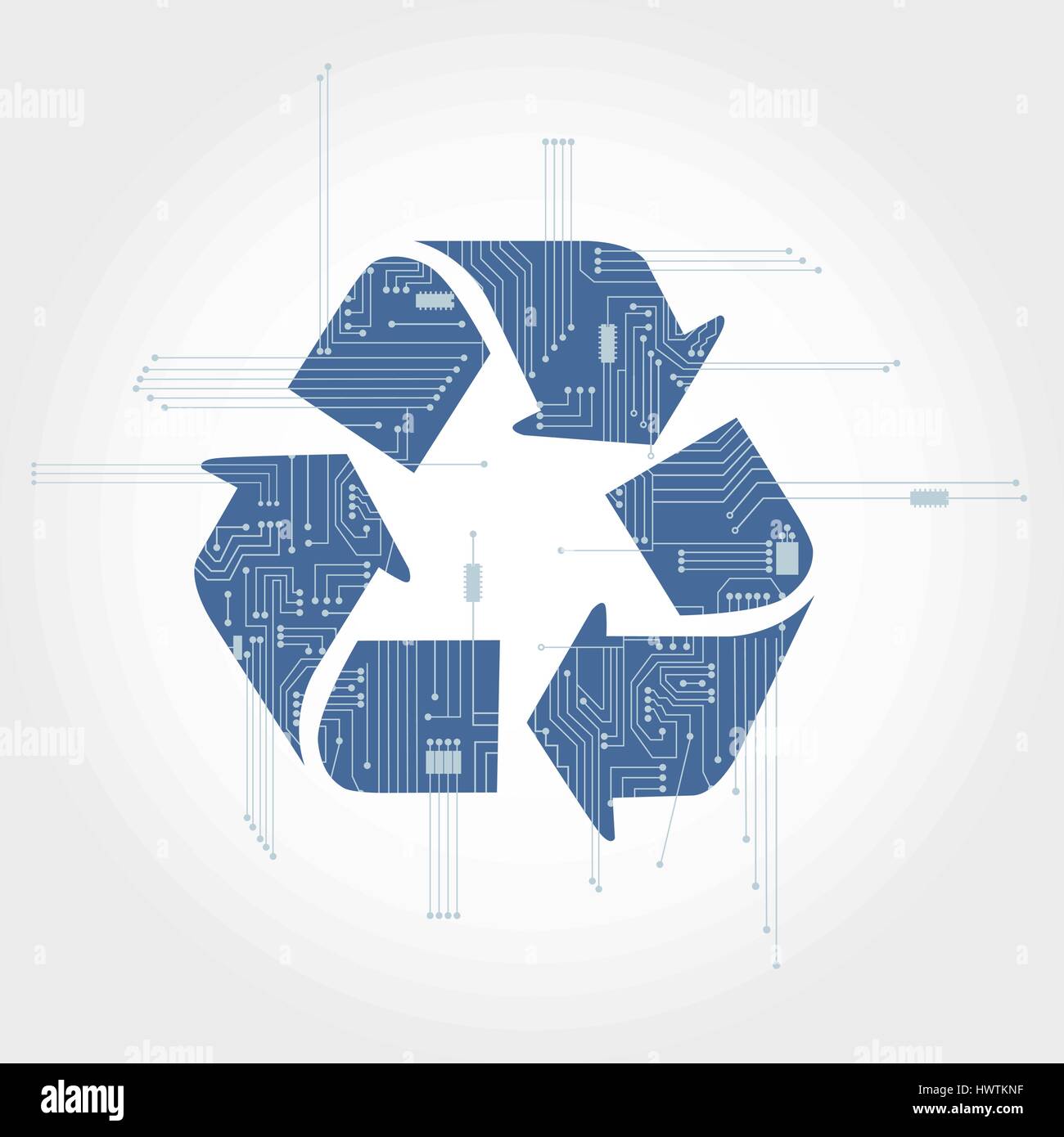 Electronic circuit branching from a recycle symbol. Clean design. Stock Vector