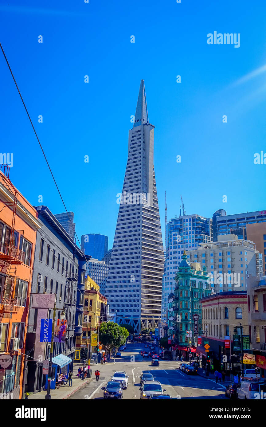 Beautiful Touristic View Of Transamerica Pyramid Building In The 