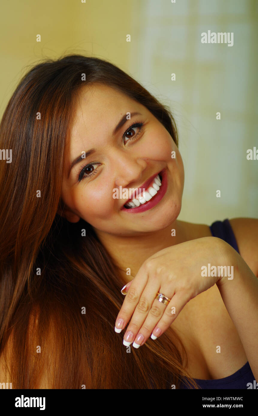 Beautiful young girl showing her engagement ring Stock Photo - Alamy