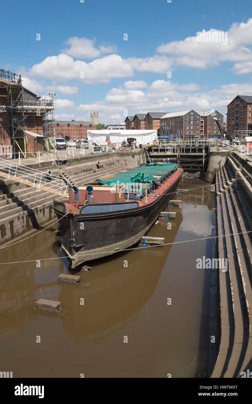 Unpowered barge Sabrina 5 in Gloucester drydock for repairs and