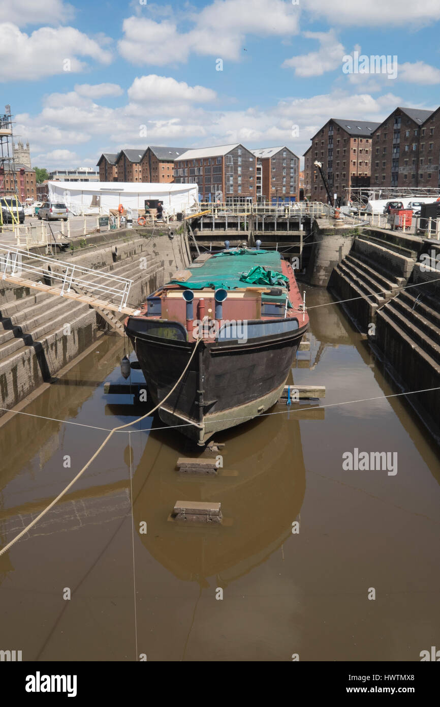 Unpowered barge Sabrina 5 in Gloucester drydock for repairs and