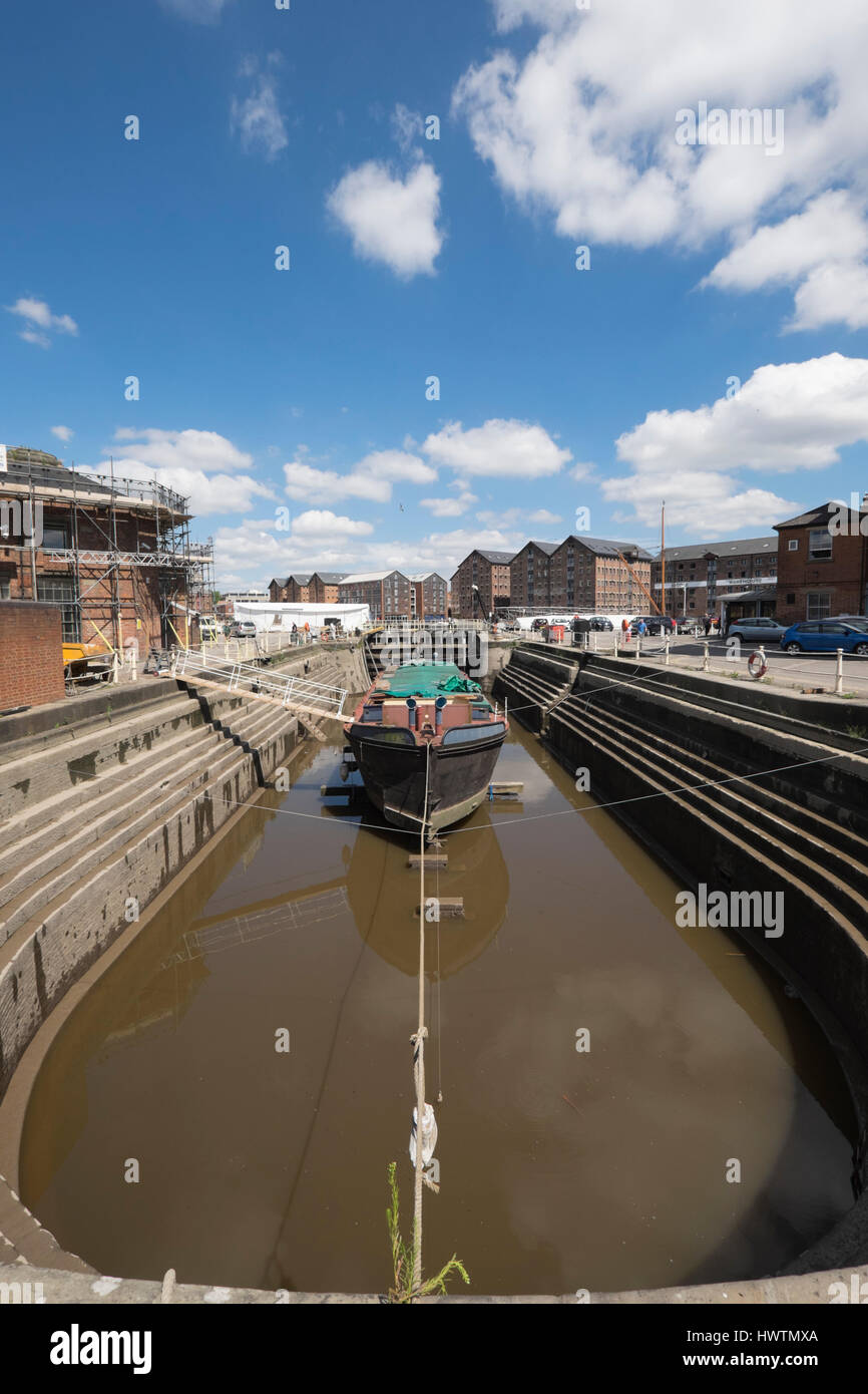 Unpowered barge Sabrina 5 in Gloucester drydock for repairs and