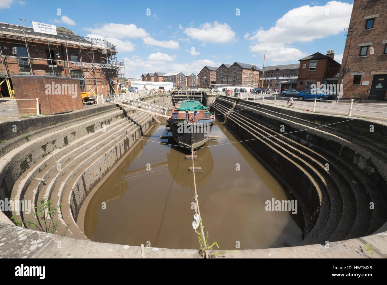 Unpowered barge Sabrina 5 in Gloucester drydock for repairs and
