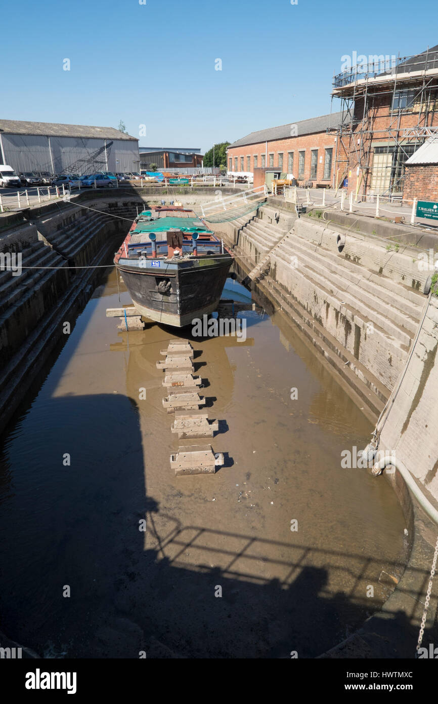 Unpowered barge Sabrina 5 in Gloucester drydock for repairs and