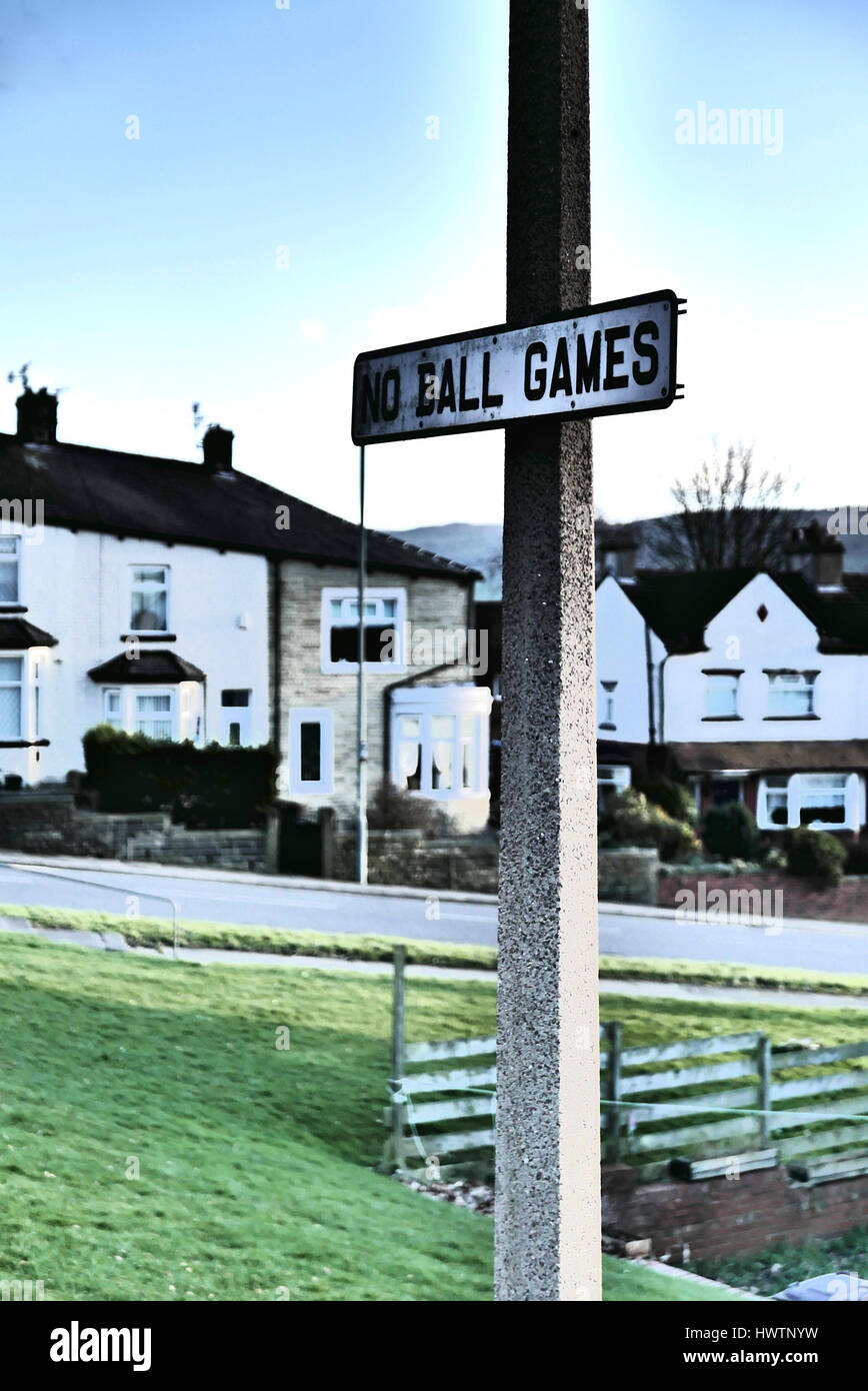 No ball games sign on post on housing estate,Burnley,Lancashire,UK Stock Photo