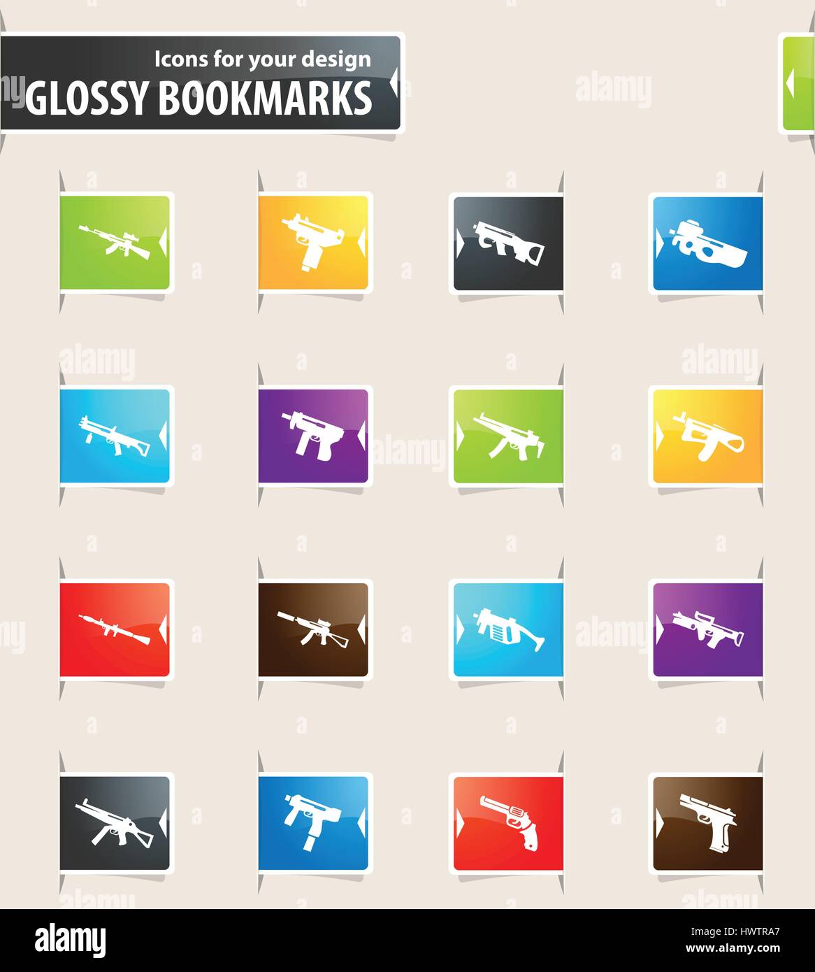 Hand weapons icons for your design glossy bookmarks Stock Vector Image ...