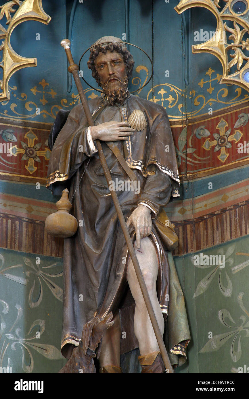 Saint Roch statue on the altar in Parish Church of Saint Roch in Kratecko, Croatia on July 16, 2010. Stock Photo