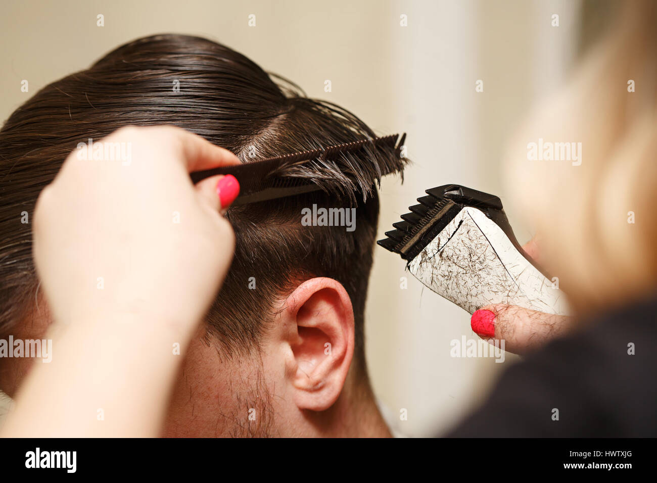Professional Hairdresser Doing Haircut Men S Hair Cutting