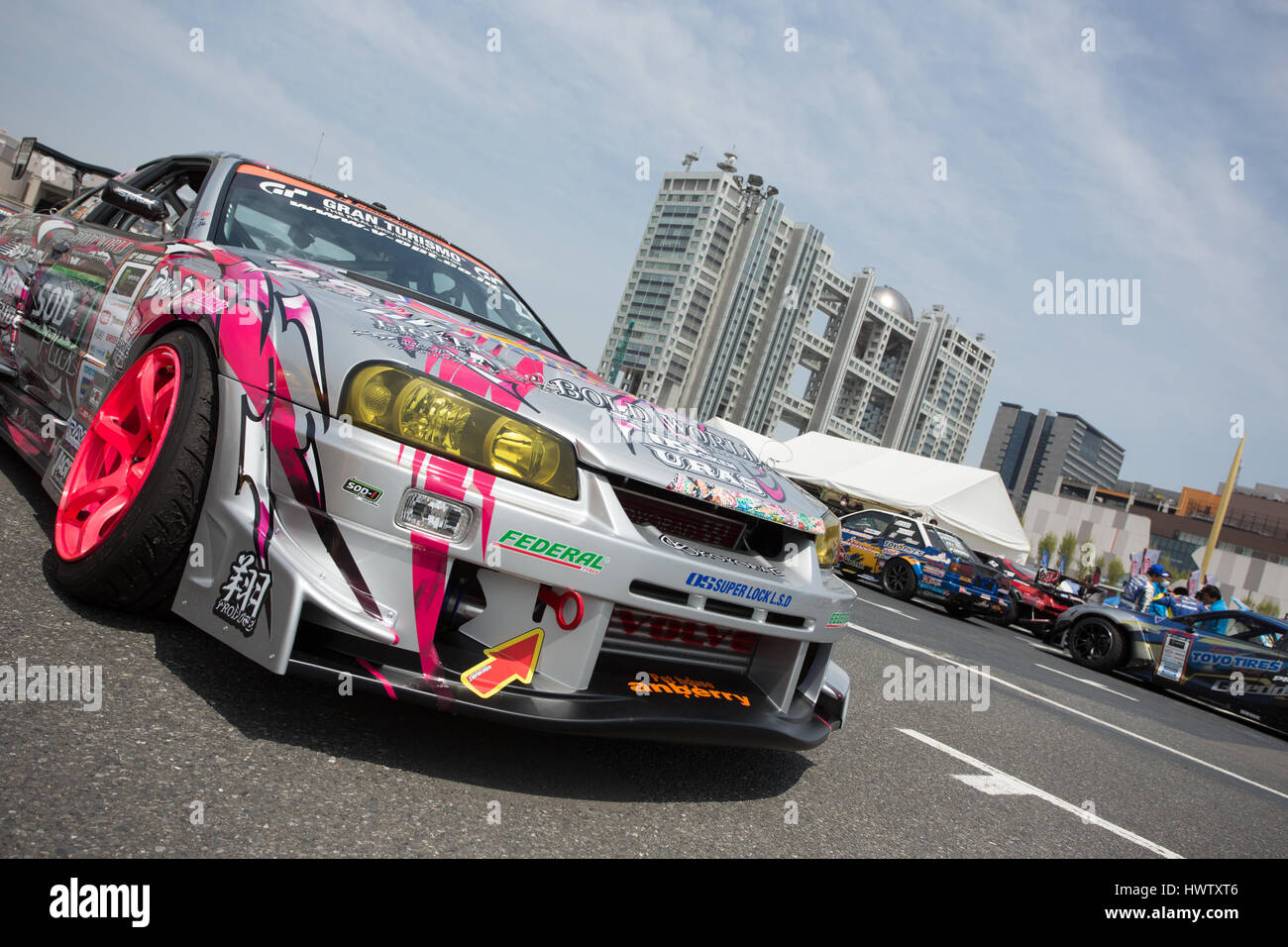 Tokyo, Japan. 18th April,2015. Drift cars before a race at the round 1 of D1 Grand Prix at  at Odaiba Special Course. Stock Photo