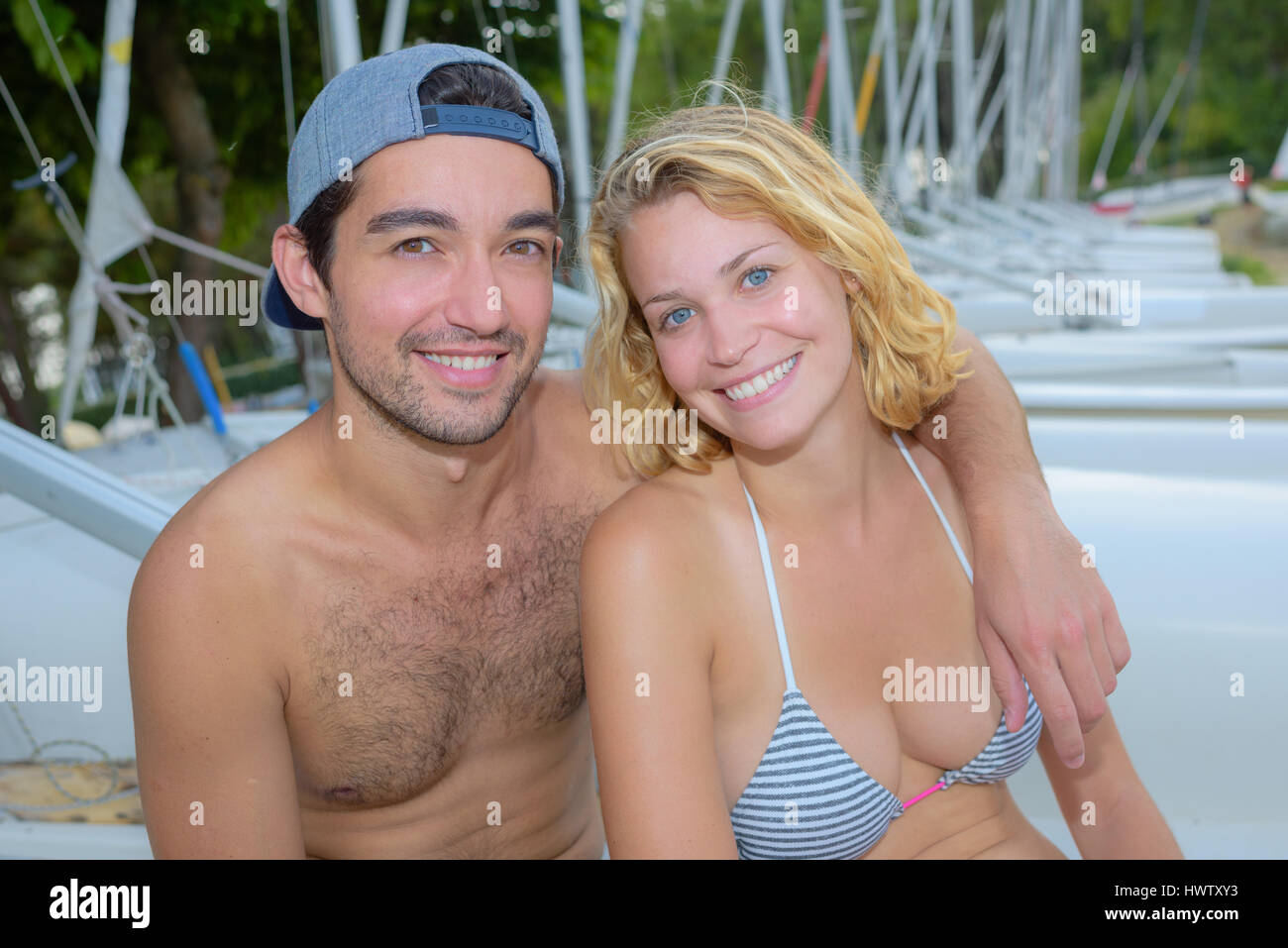 Portrait of couple in swimwear Stock Photo