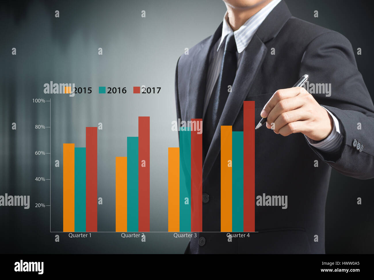 Businessman writing growing graph, year 2017 Stock Photo